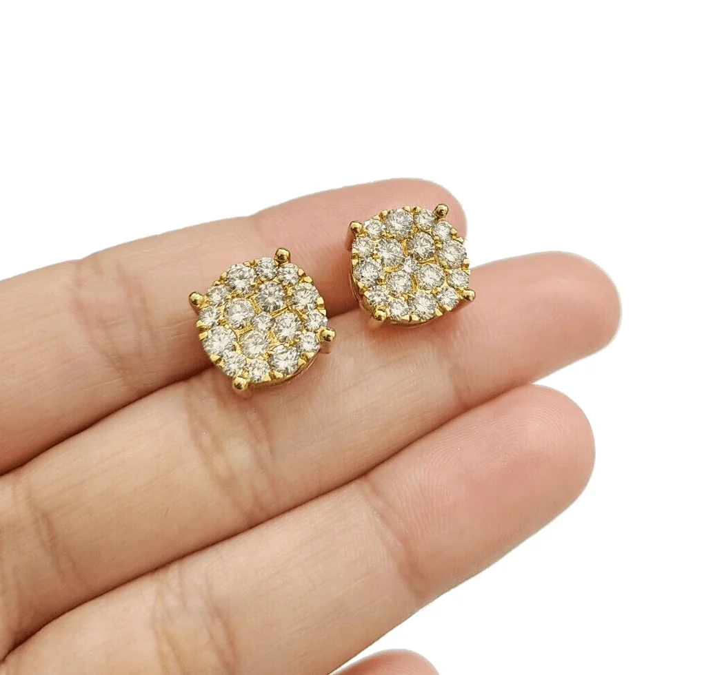 Real 10k Yellow Gold Earring Stud Diamond 3CT Round Design Men Women Screw Back - Image 2