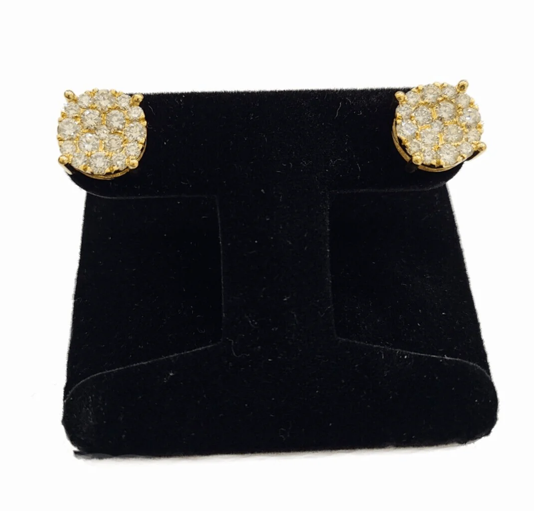 Real 10k Yellow Gold Earring Stud Diamond 3CT Round Design Men Women Screw Back - Image 3