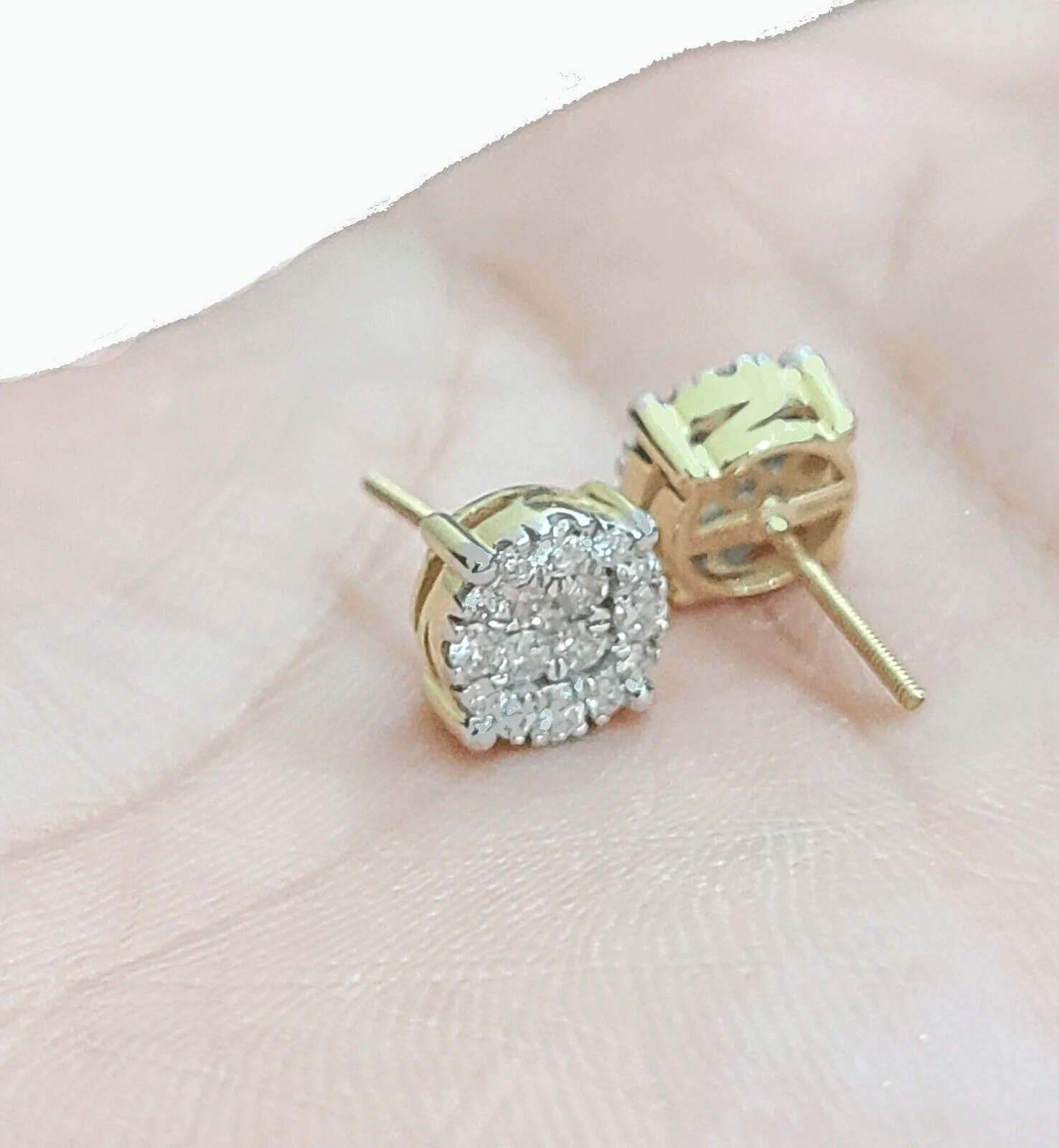 Real 10k Yellow Gold  Earring Stud  Diamond Round  Design Men Women Screw Back - Image 3