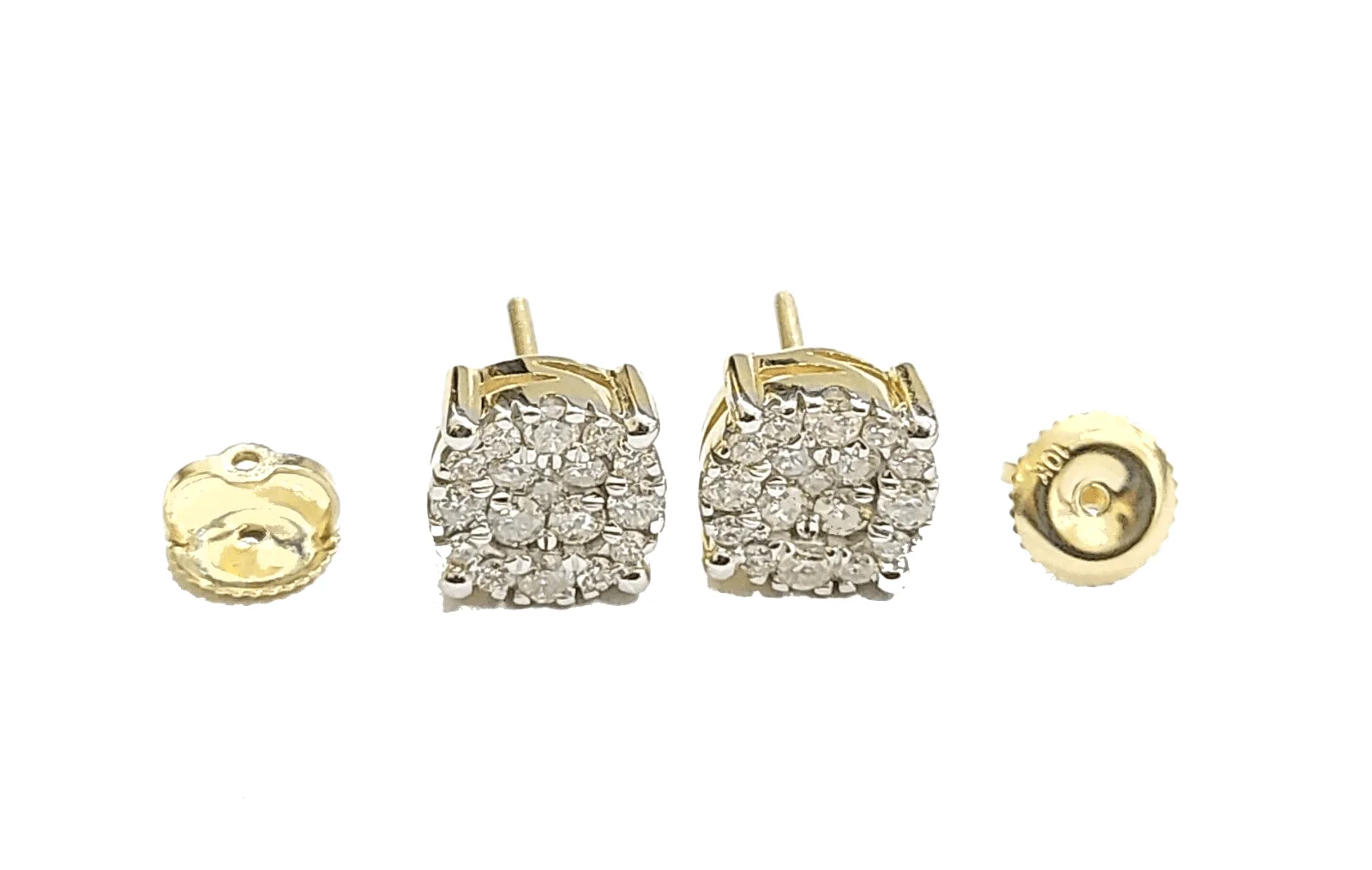 Real 10k Yellow Gold  Earring Stud  Diamond Round  Design Men Women Screw Back - Image 4