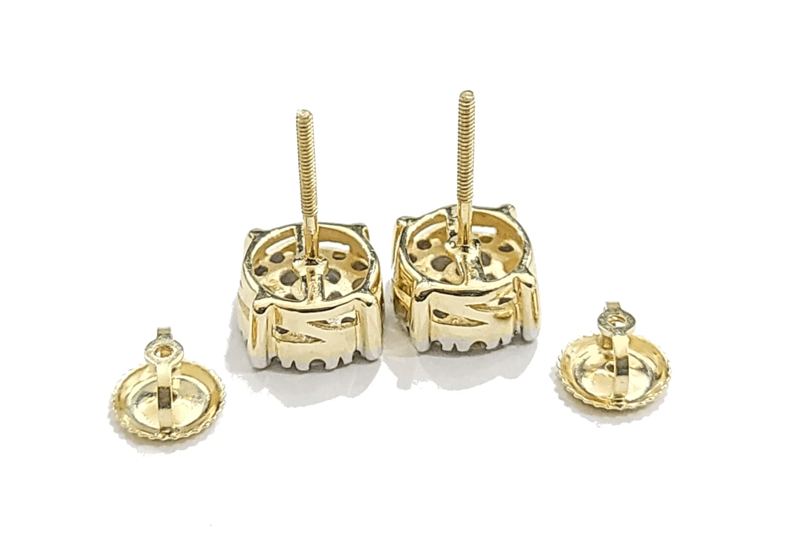 Real 10k Yellow Gold  Earring Stud  Diamond Round  Design Men Women Screw Back - Image 5