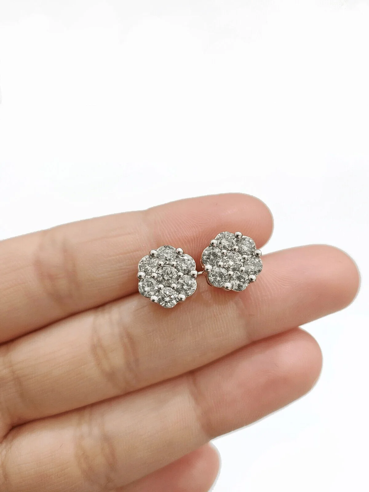 Real 10k Yellow Gold Earring Stud White Diamond 2.11CT Round Design Unisex
