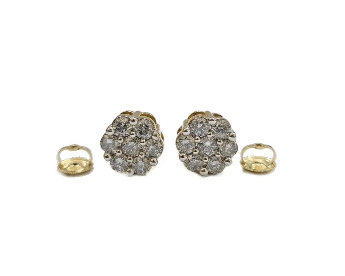 Real 10k Yellow Gold Earring Stud White Diamond 2.11CT Round Design Unisex - Image 5