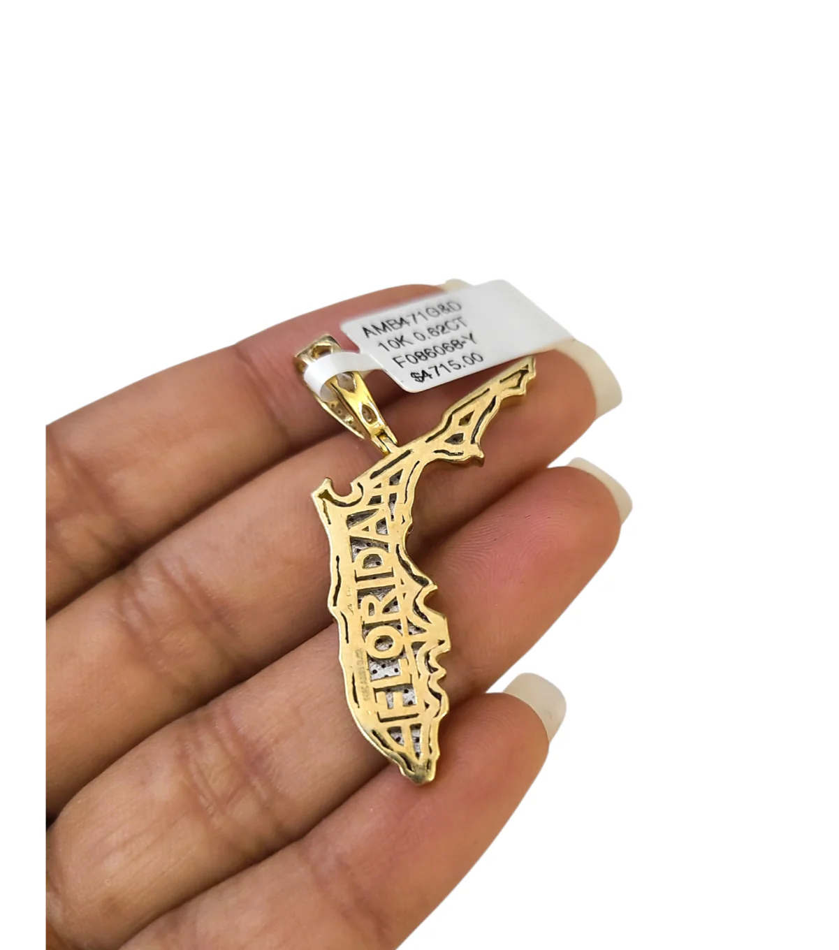 Real 10k Yellow Gold Florida Diamond Charm Pendant 1.5'' inch Genuine 10kt - Image 4