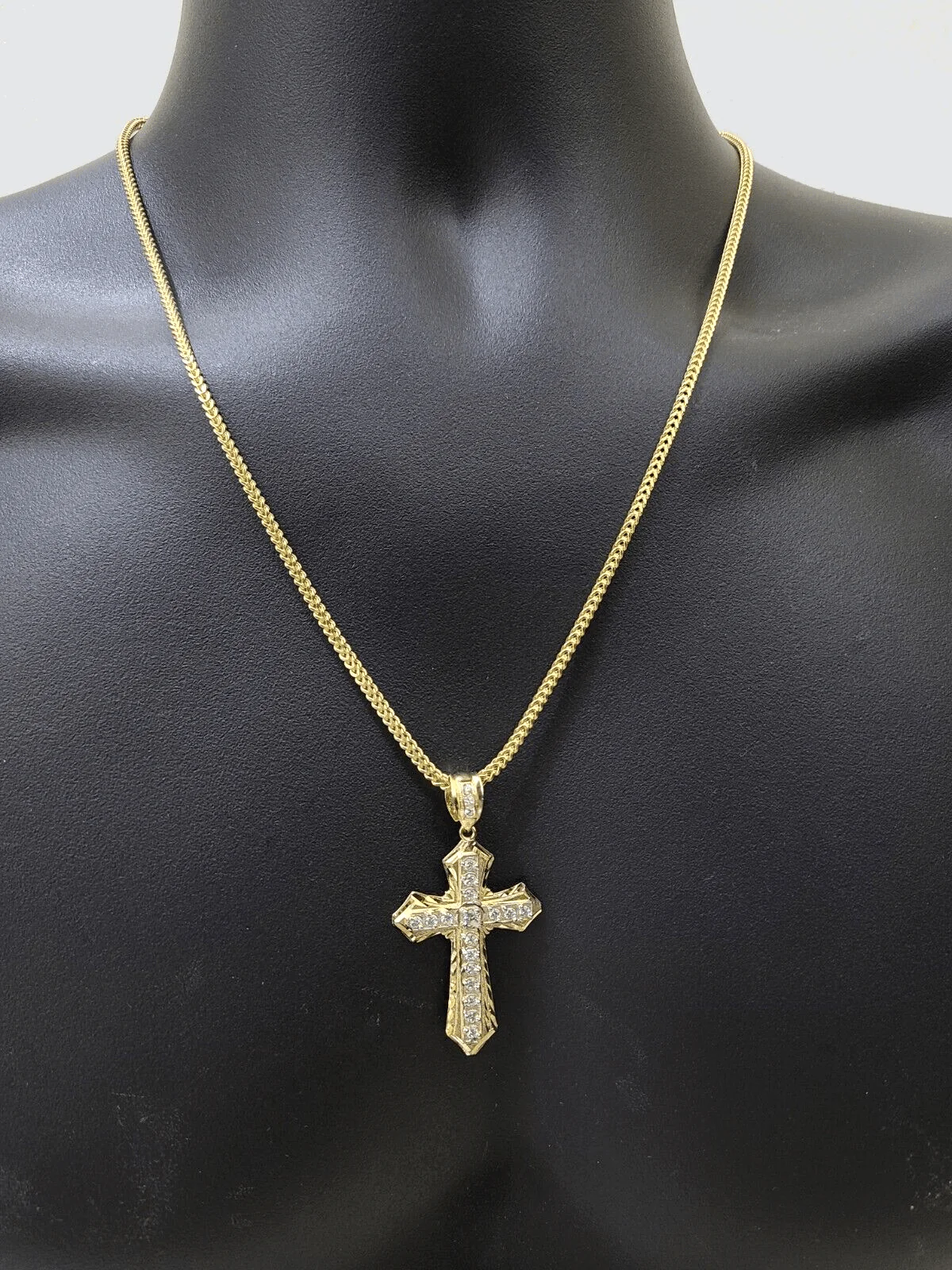 Real 10k Yellow Gold Franco Chain 2.5mm 18" inch Necklace Jesus Cross Charm 10kt - Image 6