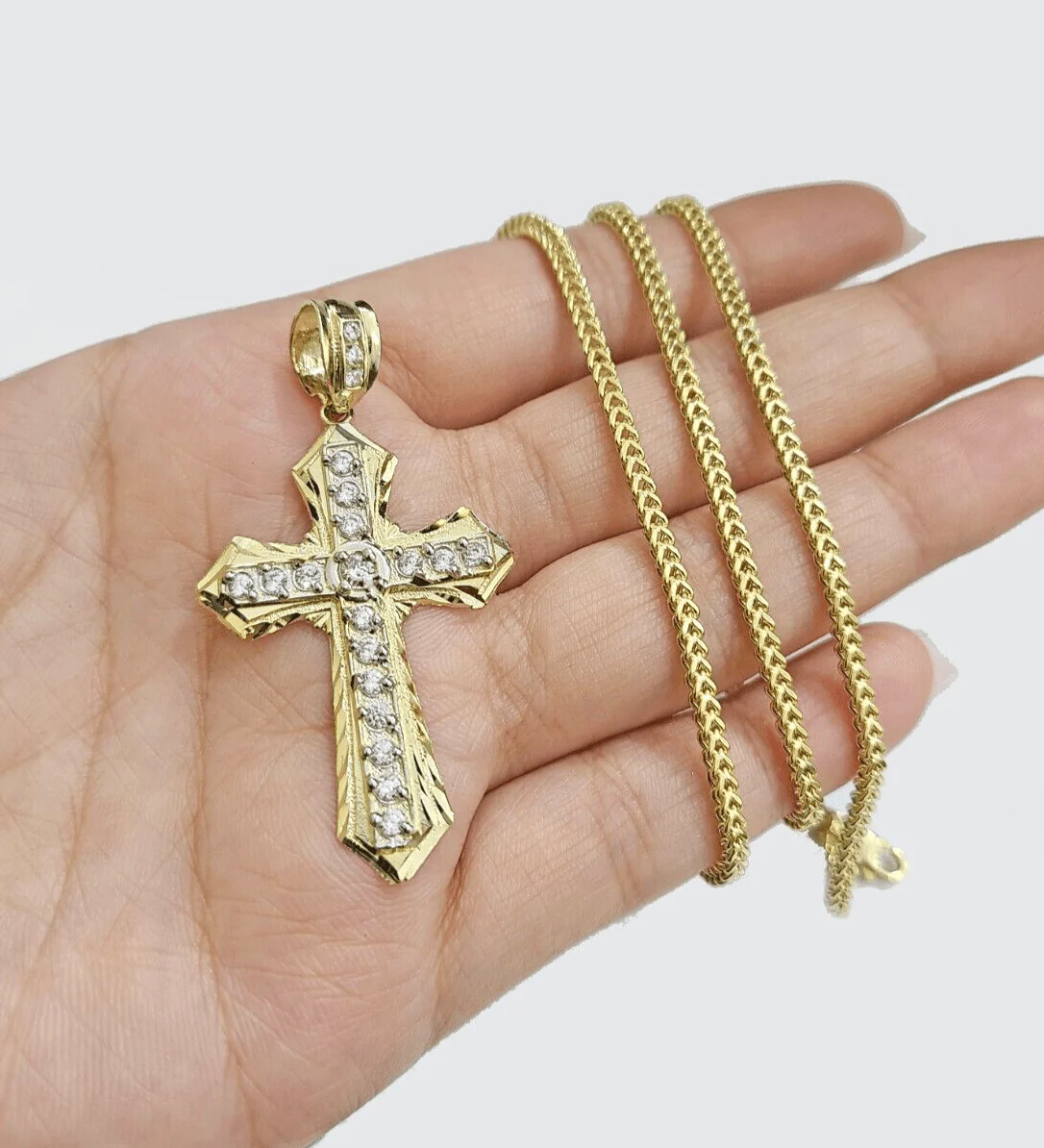 Real 10k Yellow Gold Franco Chain 2.5mm 20" inch Necklace Jesus Cross Charm 10kt - Image 4
