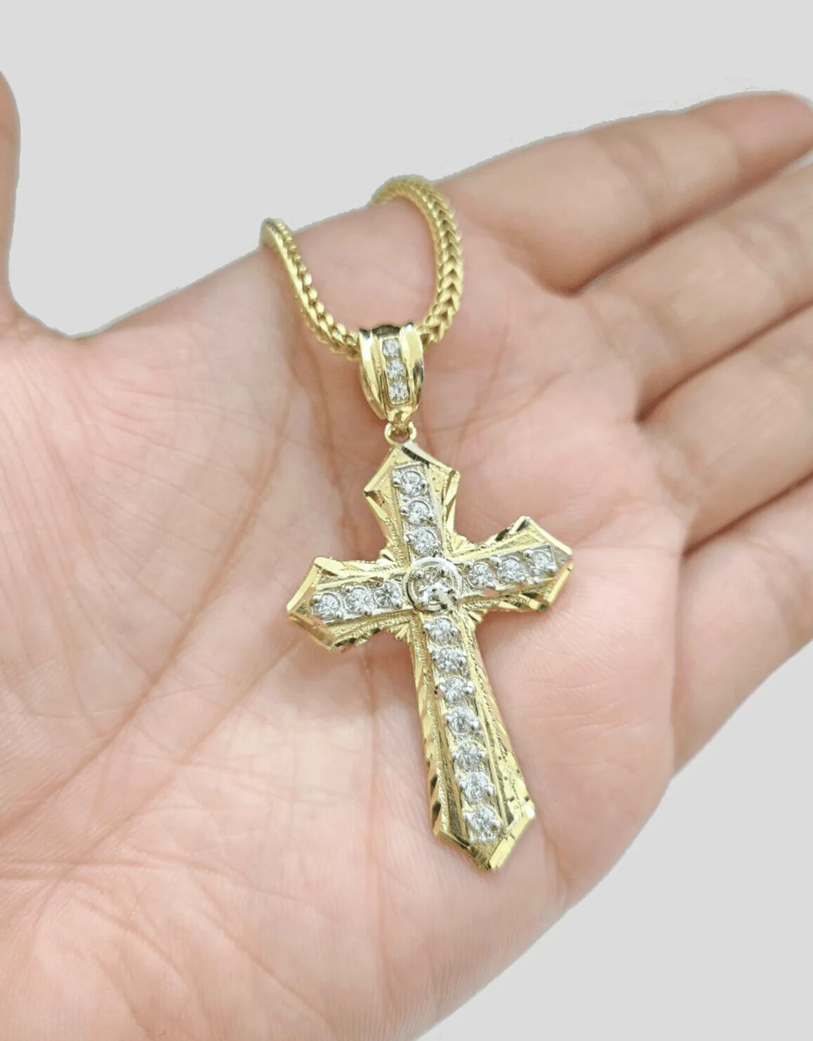 Real 10k Yellow Gold Franco Chain 2.5mm 28" inch Necklace Jesus Cross Charm 10kt - Image 7