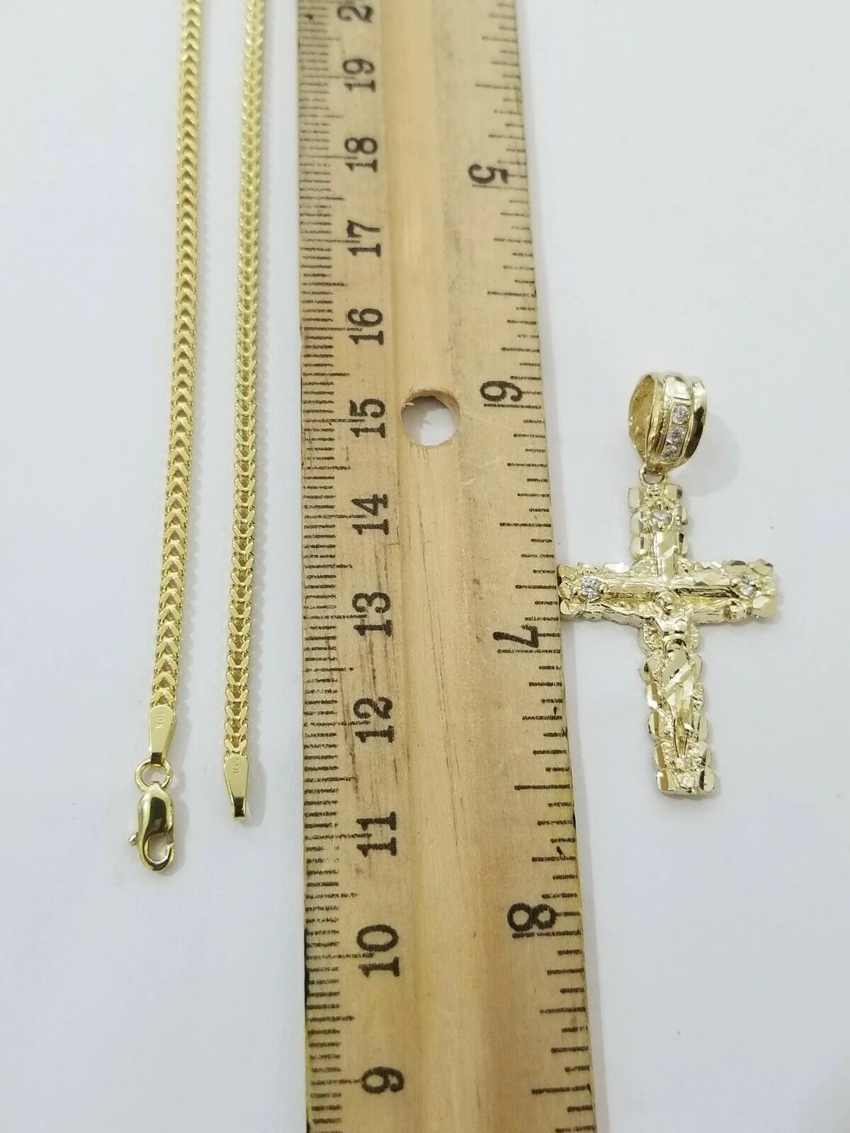 REAL 10k Yellow Gold Franco Chain & Cross Charm Pendant Set 16"-26" 2mm Necklace - Image 6