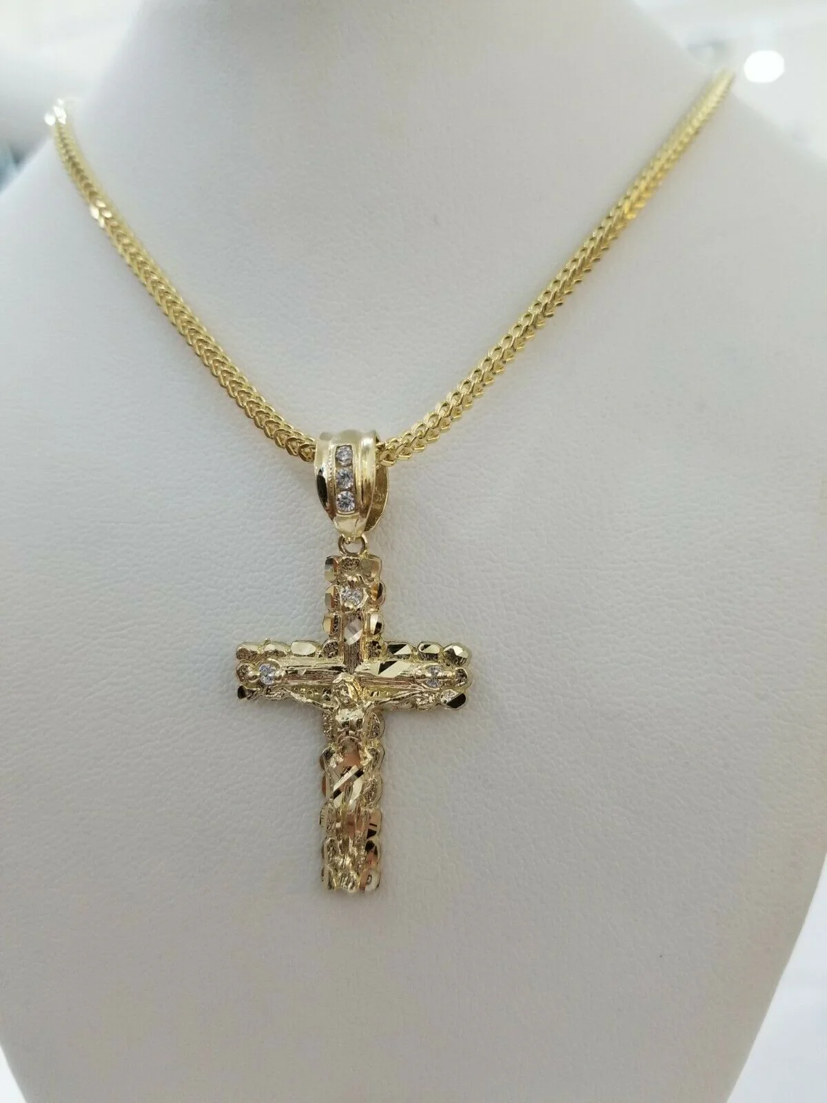 REAL 10k Yellow Gold Franco Chain & Cross Charm Pendant Set 16"-26" 2mm Necklace - Image 7