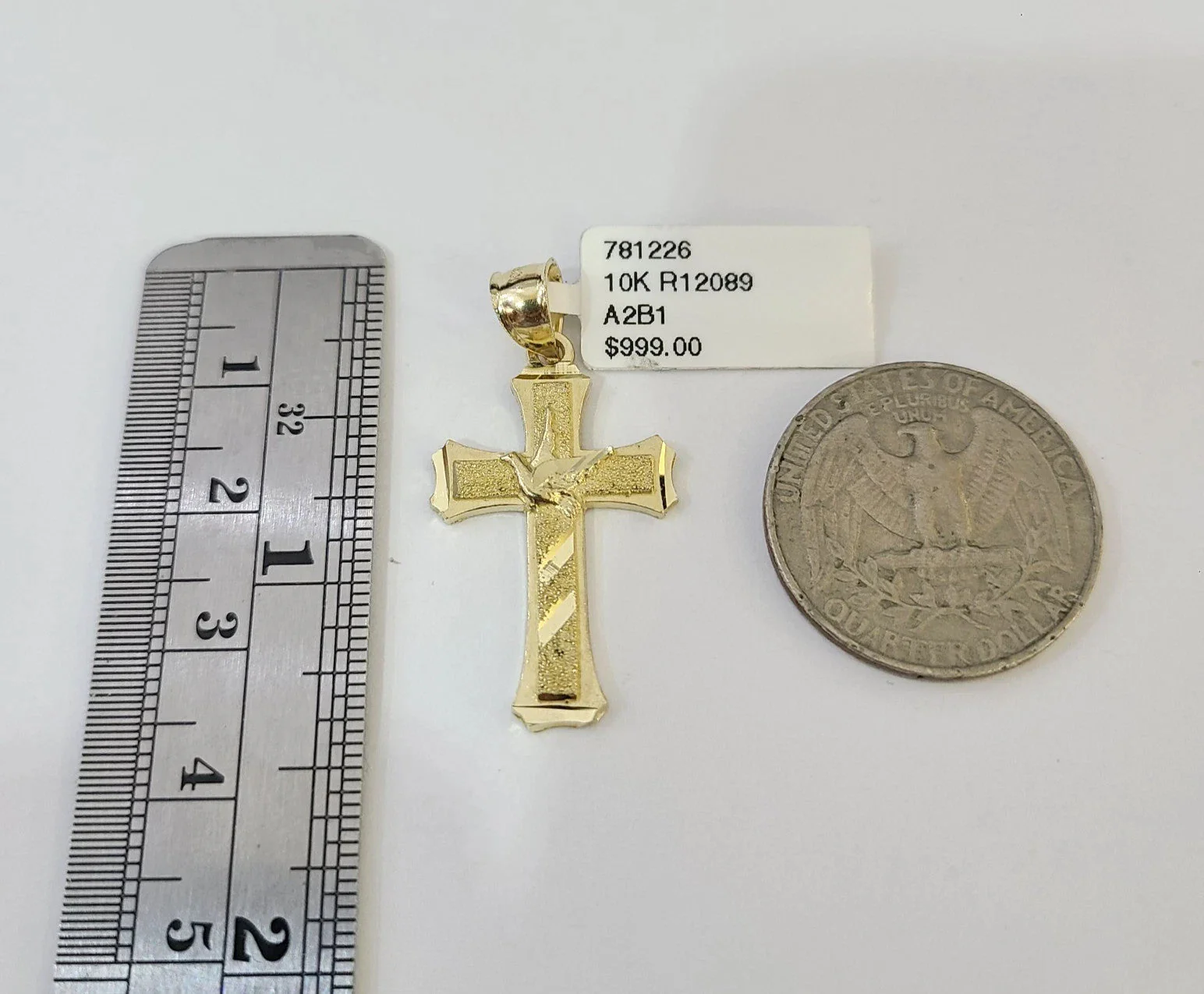 Real 10k Yellow Gold Franco Chain Jesus Cross Pendant Charm 2mm Necklace - Image 3