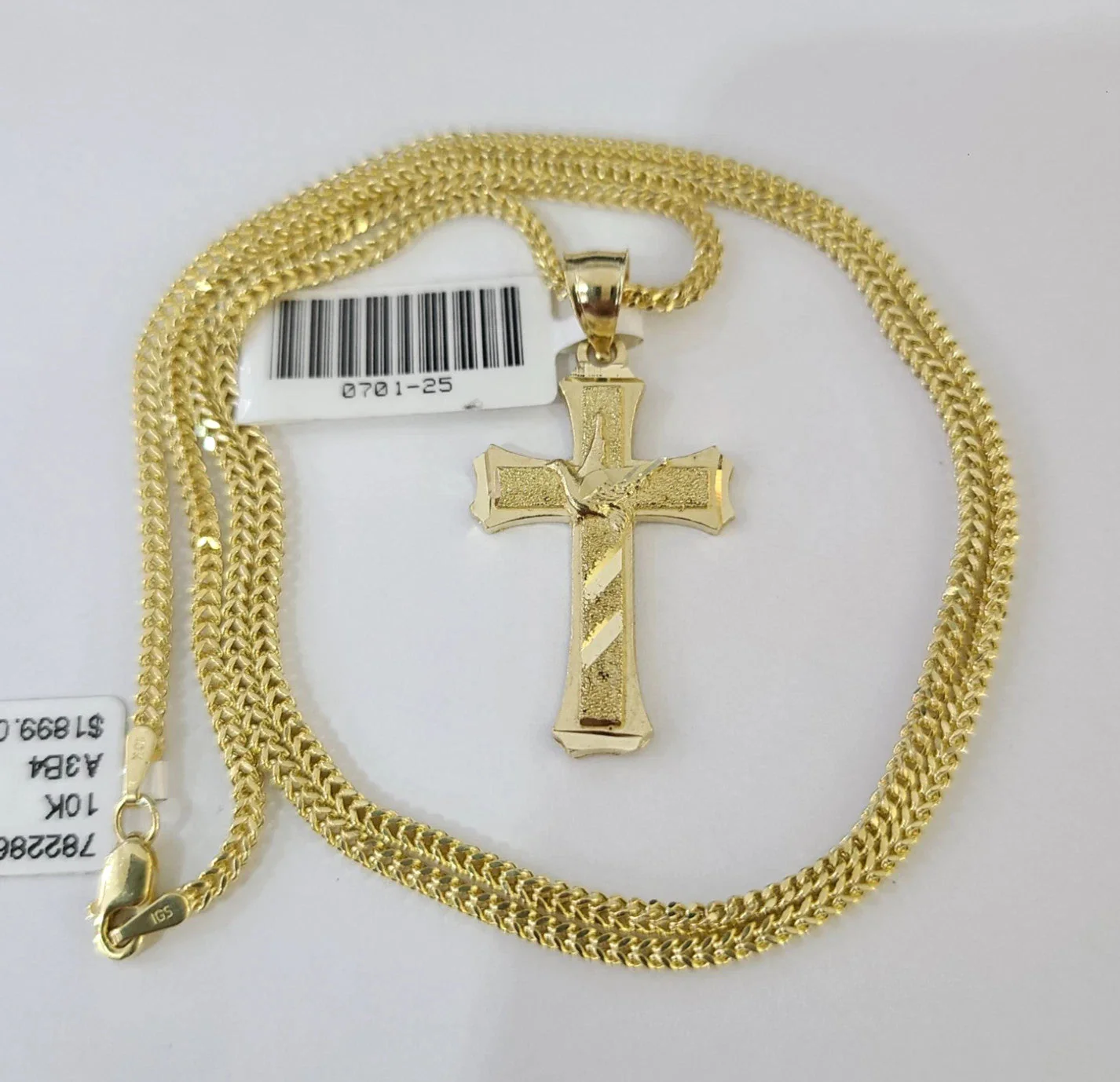 Real 10k Yellow Gold Franco Chain Jesus Cross Pendant Charm 2mm Necklace - Image 5