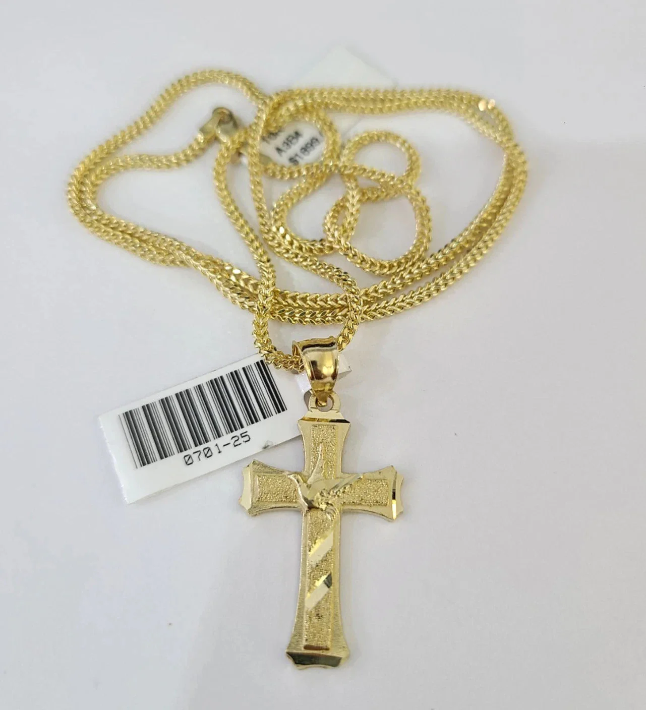 Real 10k Yellow Gold Franco Chain Jesus Cross Pendant Charm 2mm Necklace - Image 6