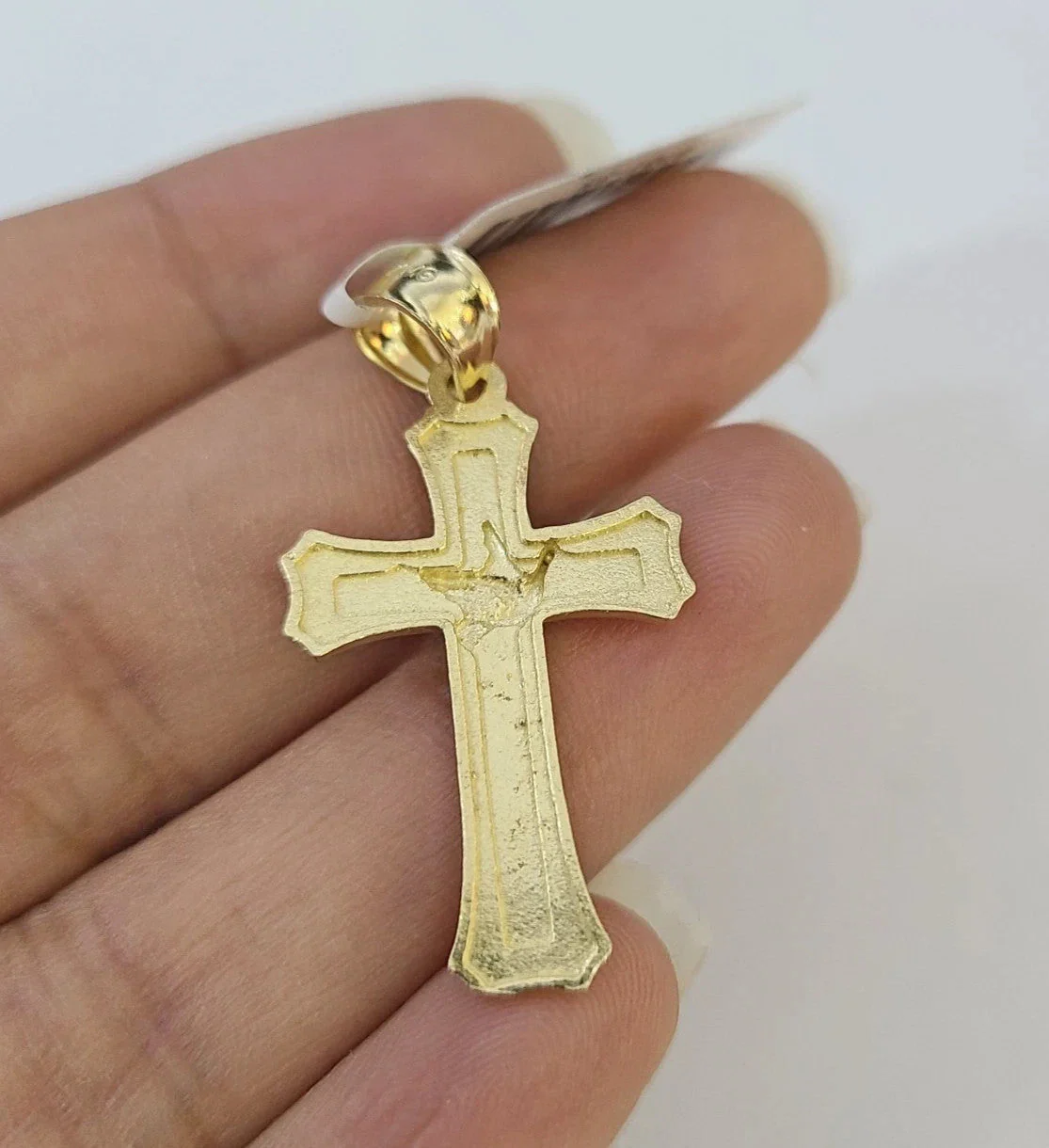 Real 10k Yellow Gold Franco Chain Jesus Cross Pendant Charm 2mm Necklace - Image 7