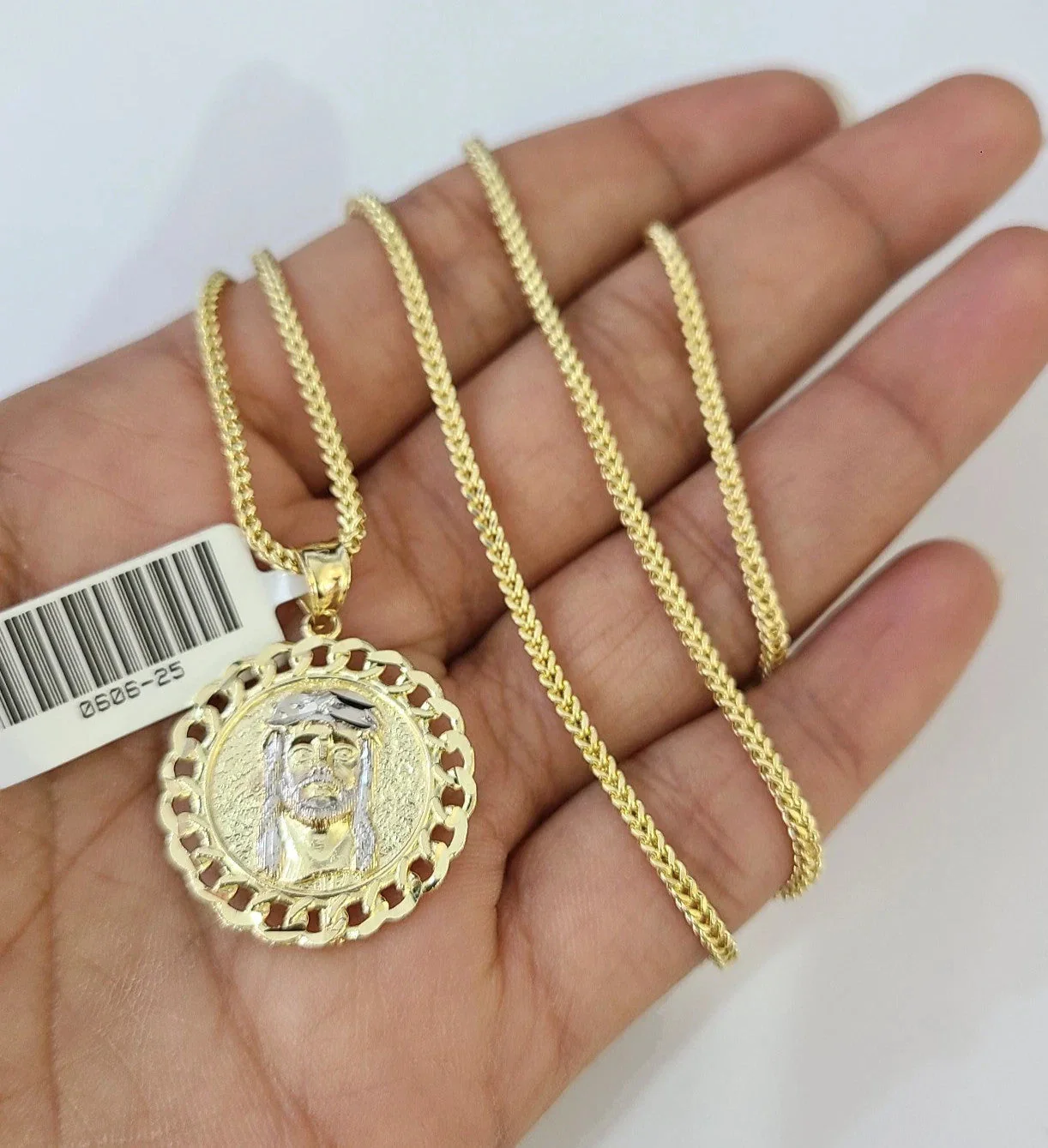 Real 10k Yellow Gold Franco Chain Jesus Head Pendant Charm 2mm Necklace - Image 6