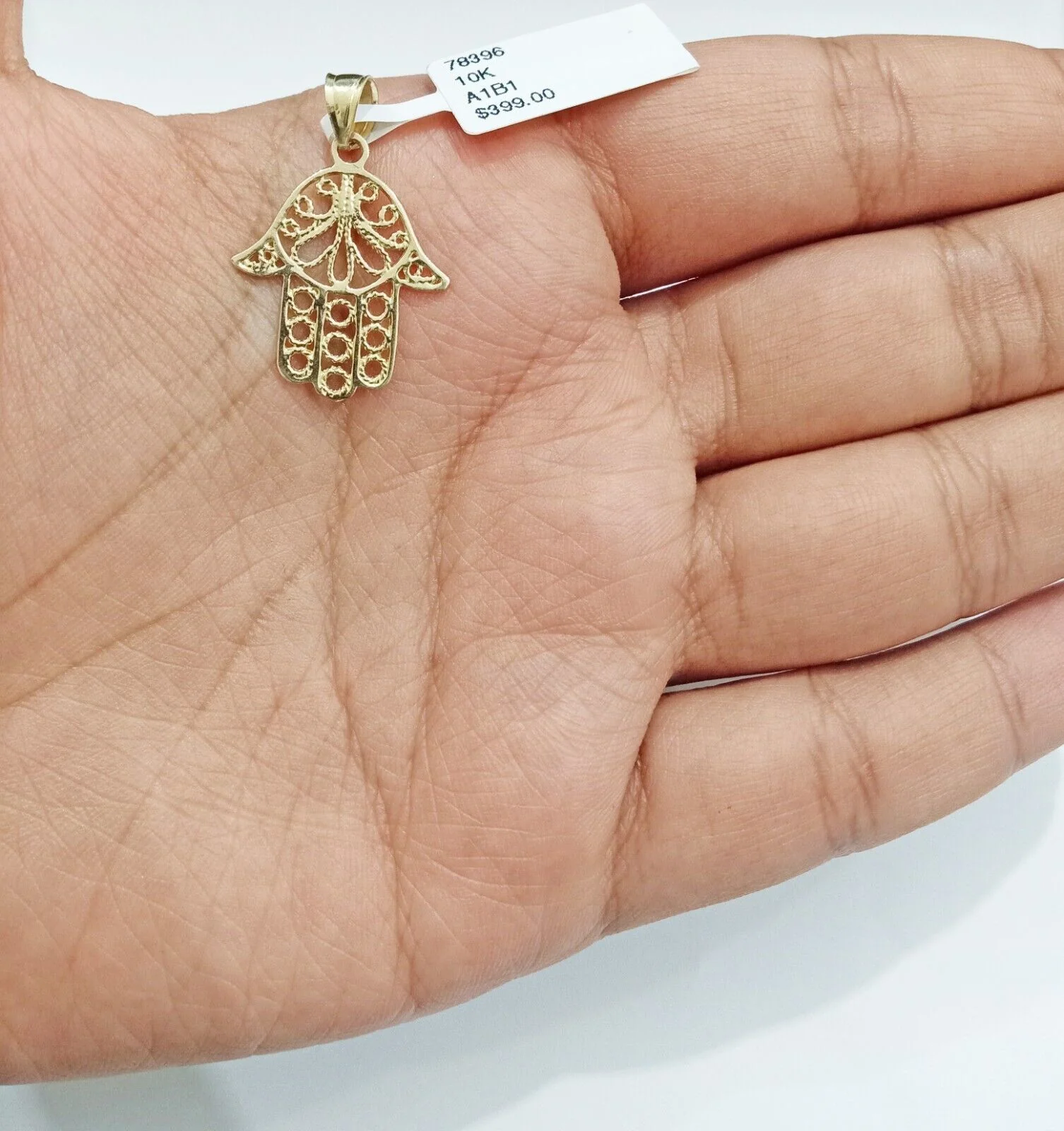 Real 10k Yellow Gold Hamsa Hand Charm Pendant Men Women 10kt gold - Image 2