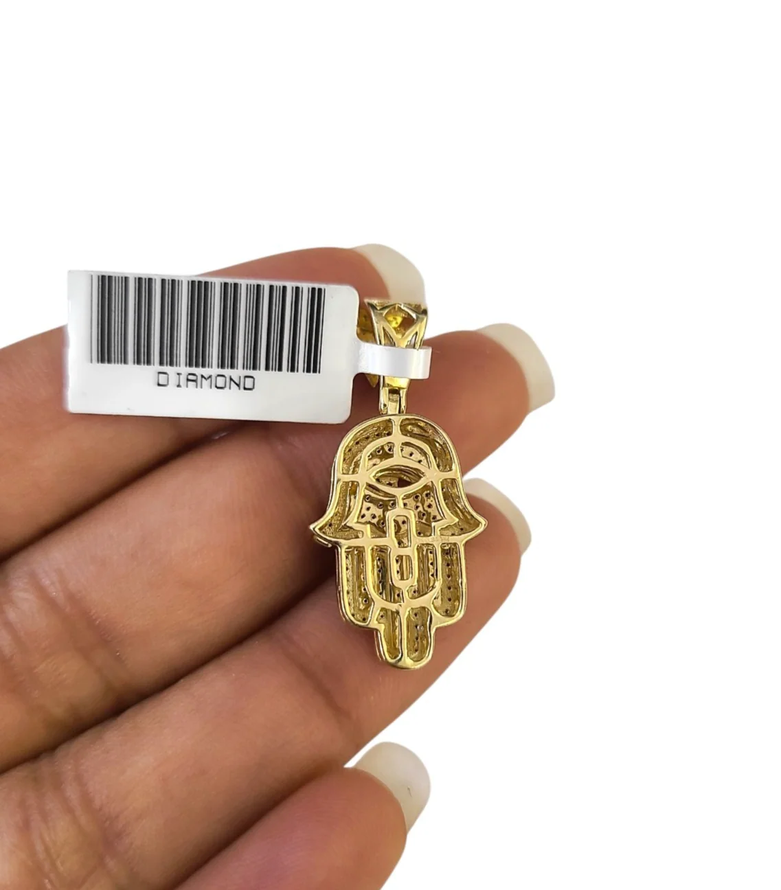 Real 10k Yellow Gold Hamsa Hand Diamond Charm Pendant 1.25'' inch Genuine 10kt - Image 2