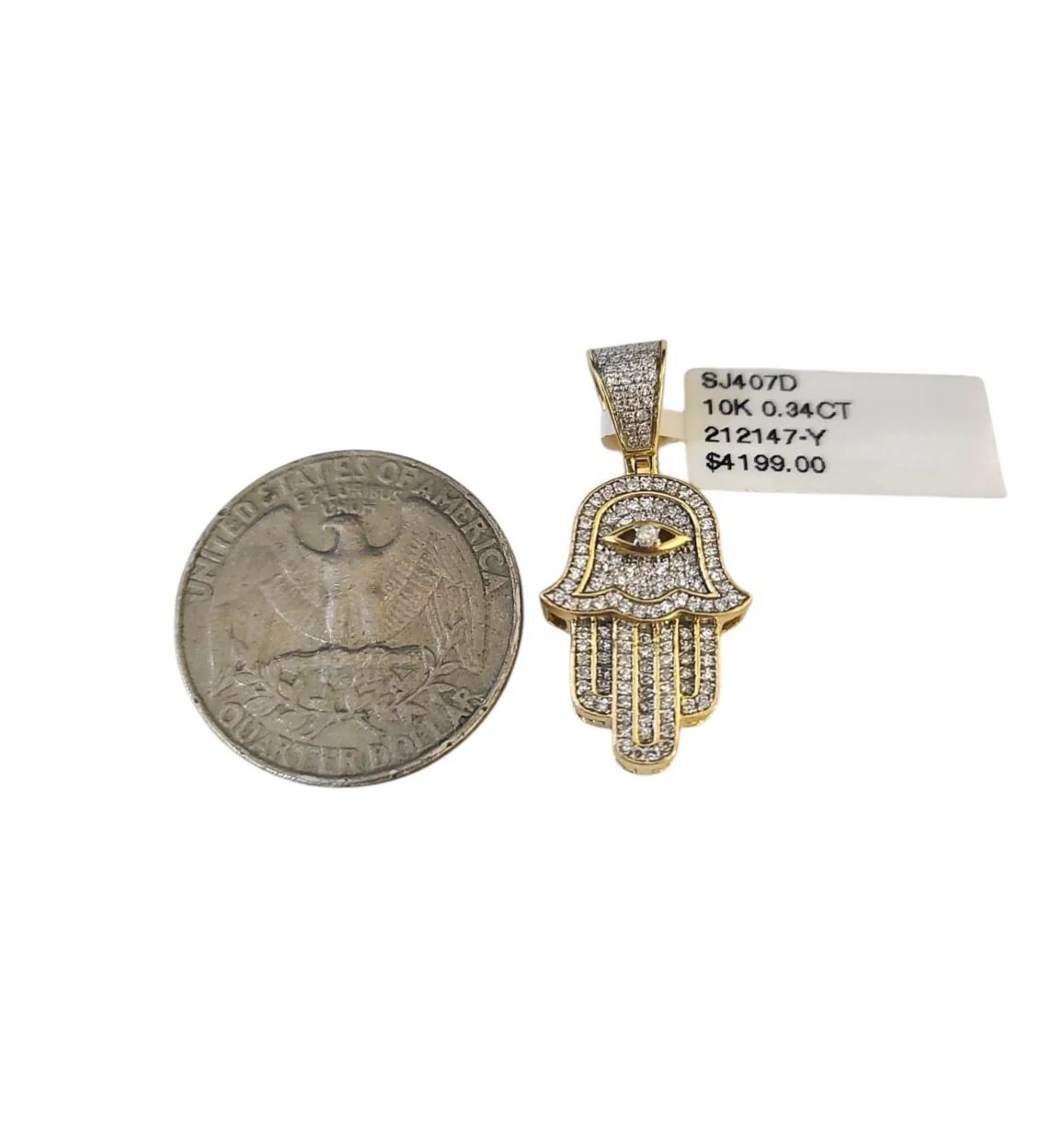 Real 10k Yellow Gold Hamsa Hand Diamond Charm Pendant 1.25'' inch Genuine 10kt - Image 4