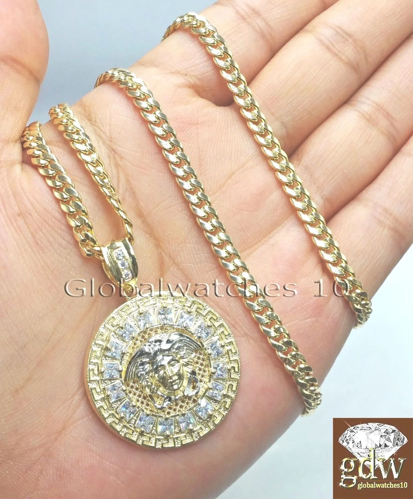 Real 10k Yellow Gold Head Charm Miami Cuban 24" Chain Necklace - Image 2