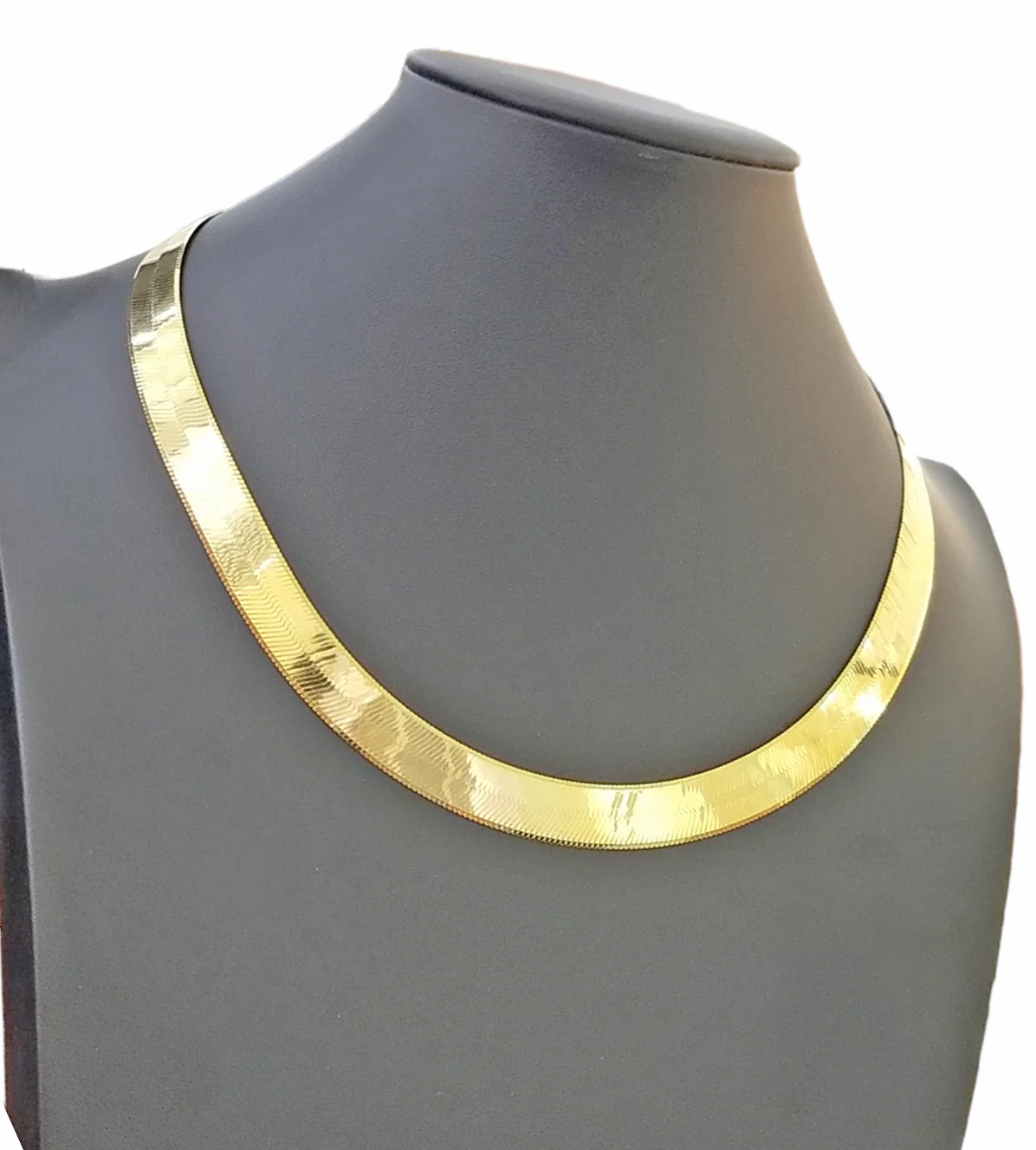 Real 10K Yellow Gold Herringbone 11mm Necklace Chain 23 Inch Solid Lobster Lock - Image 4