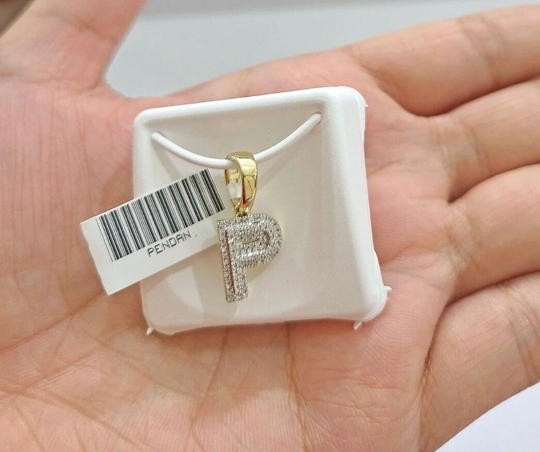 Real 10K Yellow Gold Initials Diamond Cut Charm A-Z Pendant Alphabets - Image 7