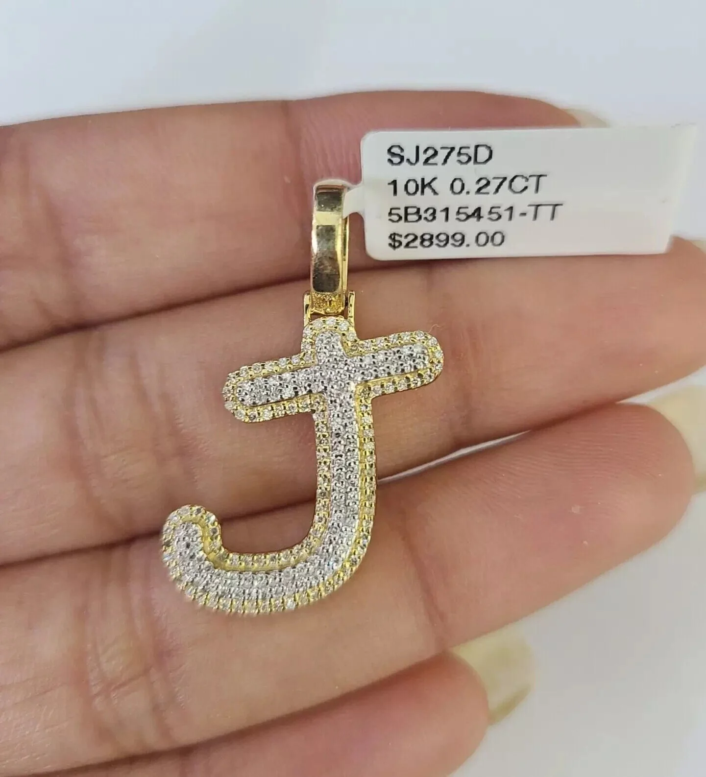 Real 10k Yellow Gold J Charm Pendant Letter Initial With Diamonds For Mens - Image 2