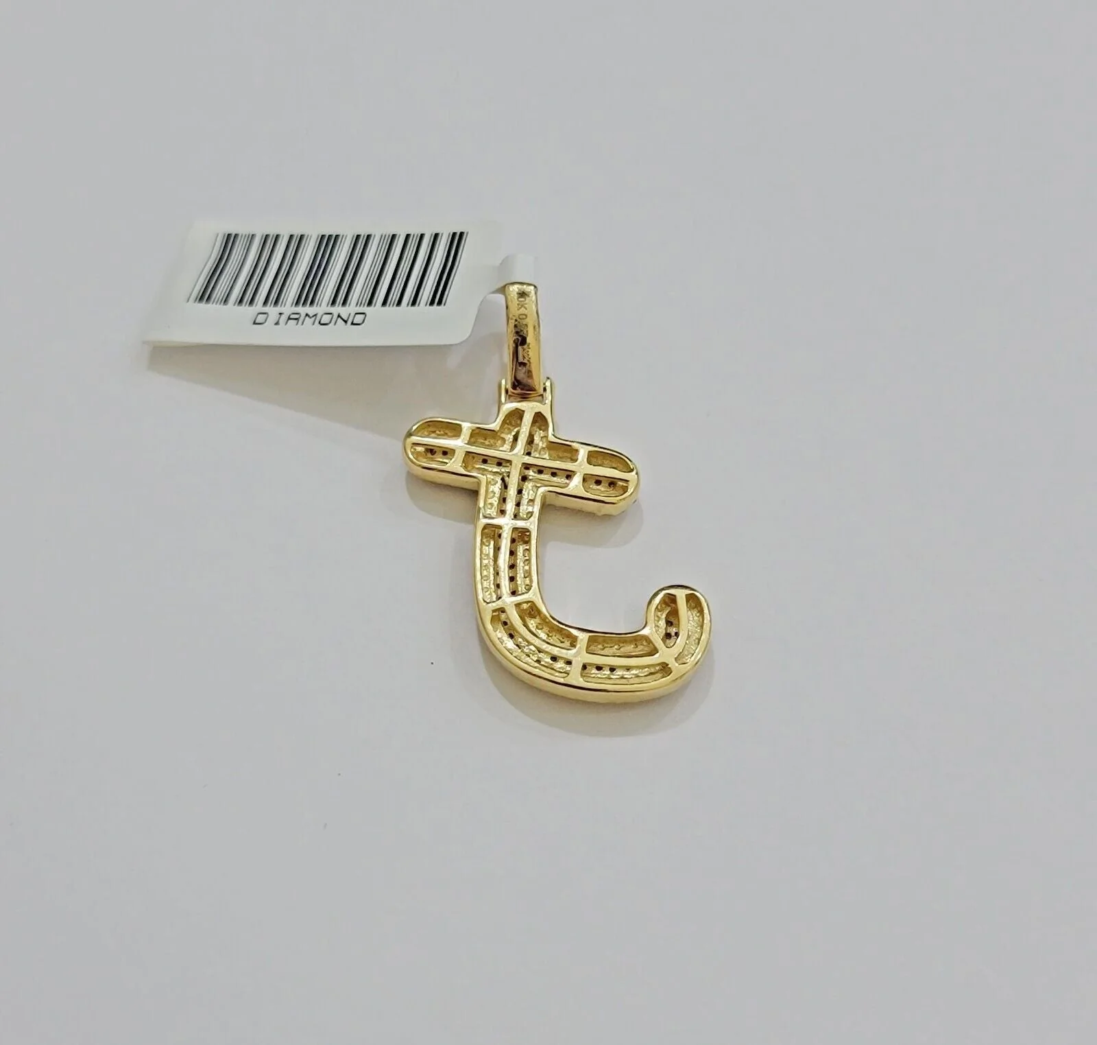 Real 10k Yellow Gold J Charm Pendant Letter Initial With Diamonds For Mens - Image 5