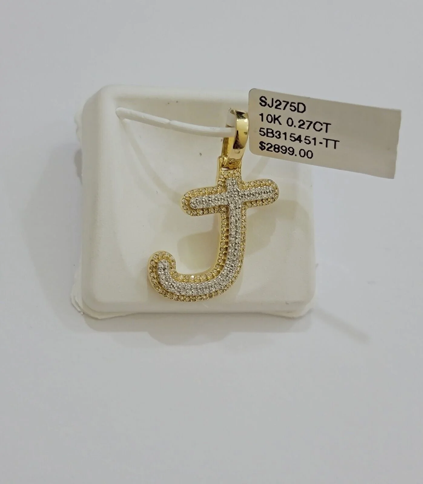 Real 10k Yellow Gold J Charm Pendant Letter Initial With Diamonds For Mens - Image 6