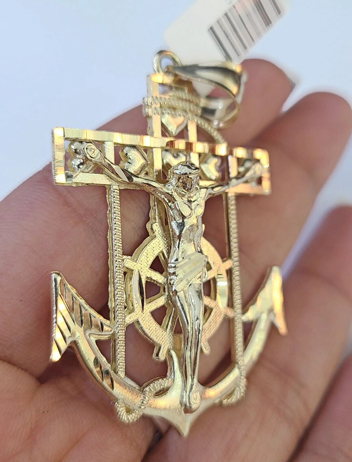 Real 10k Yellow Gold Jesus Anchor Pendant 2.5 inches Charm - Image 5