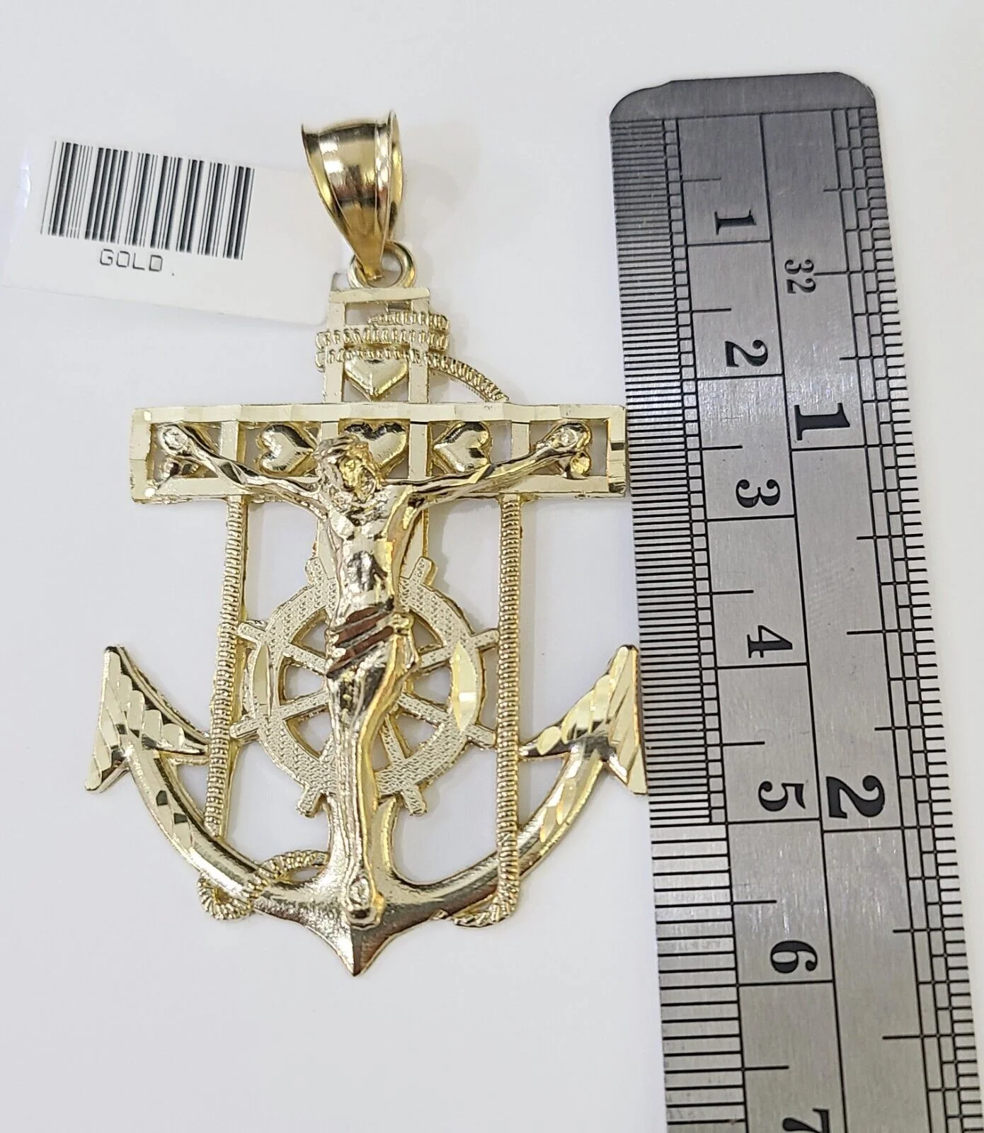 Real 10k Yellow Gold Jesus Anchor Pendant 2.5 inches Charm - Image 6