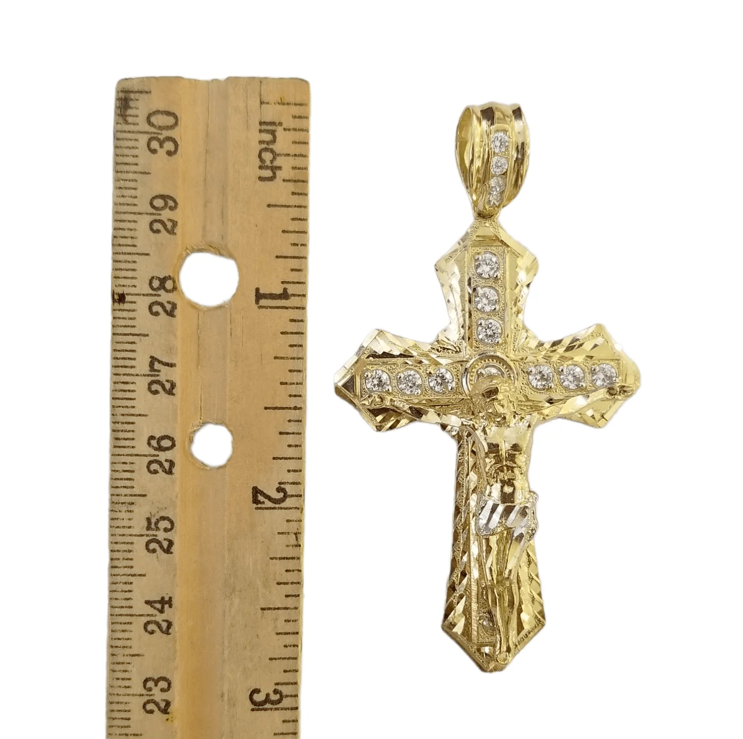 Real 10k Yellow Gold Jesus Cross Charm Men's pendant 3.75" With cubic Zirconia - Image 3