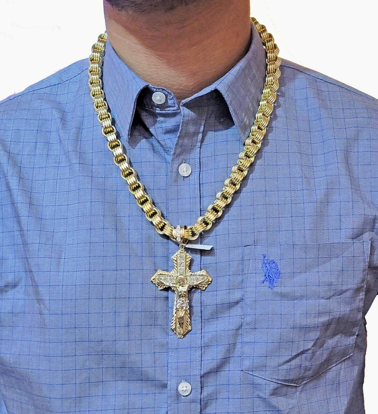 Real 10k Yellow Gold Jesus Cross Charm Men's pendant 3.75" With cubic Zirconia - Image 6
