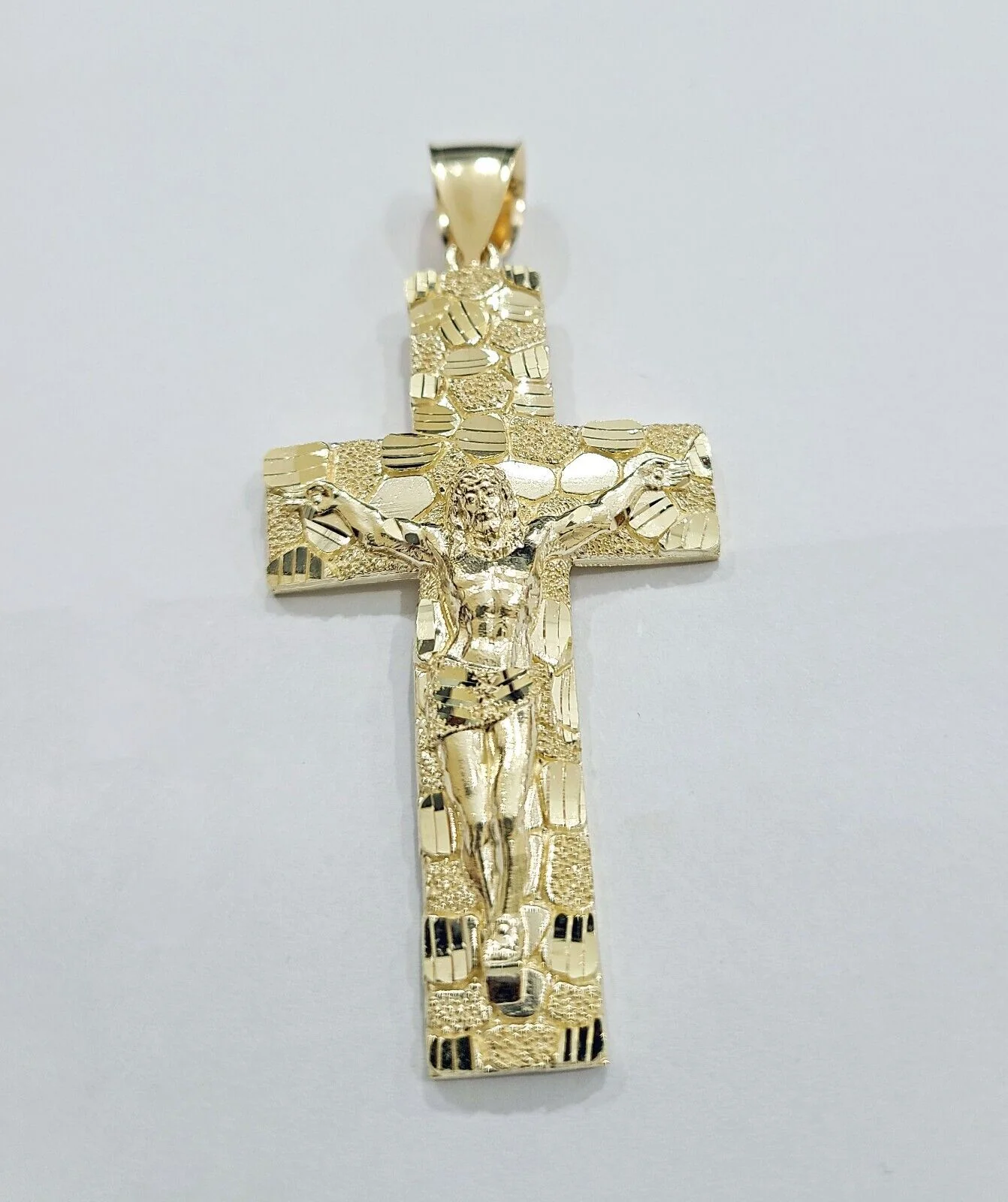 Real 10k Yellow Gold Jesus Cross Charm Pendant 2.5'' inches - Image 2