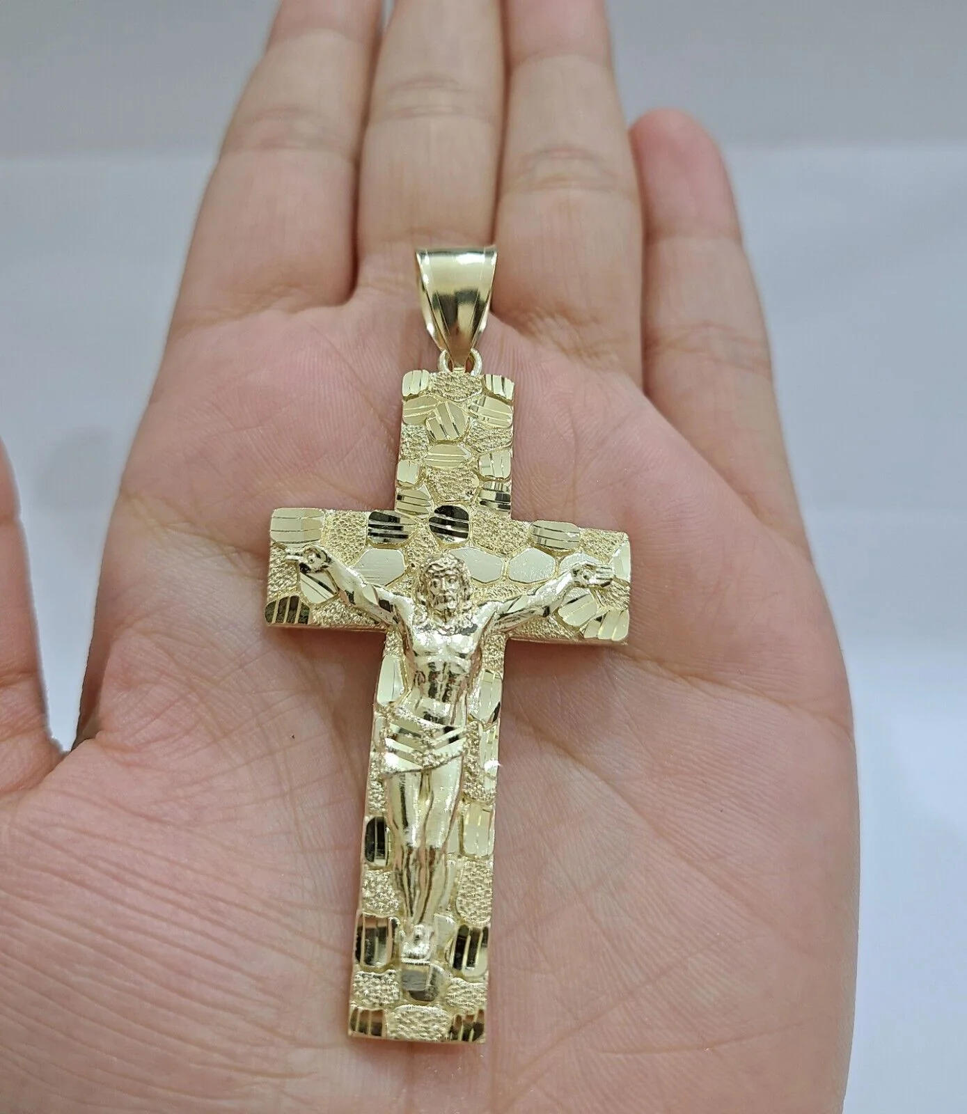 Real 10k Yellow Gold Jesus Cross Charm Pendant 2.5'' inches - Image 3
