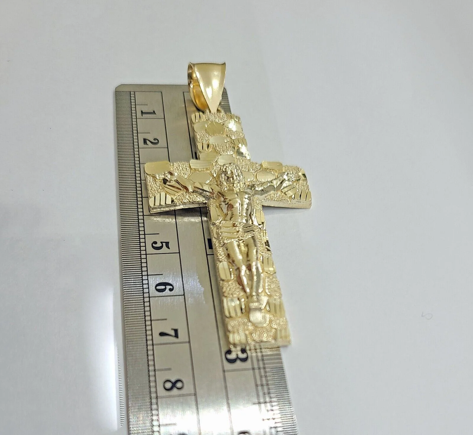 Real 10k Yellow Gold Jesus Cross Charm Pendant 2.5'' inches - Image 4