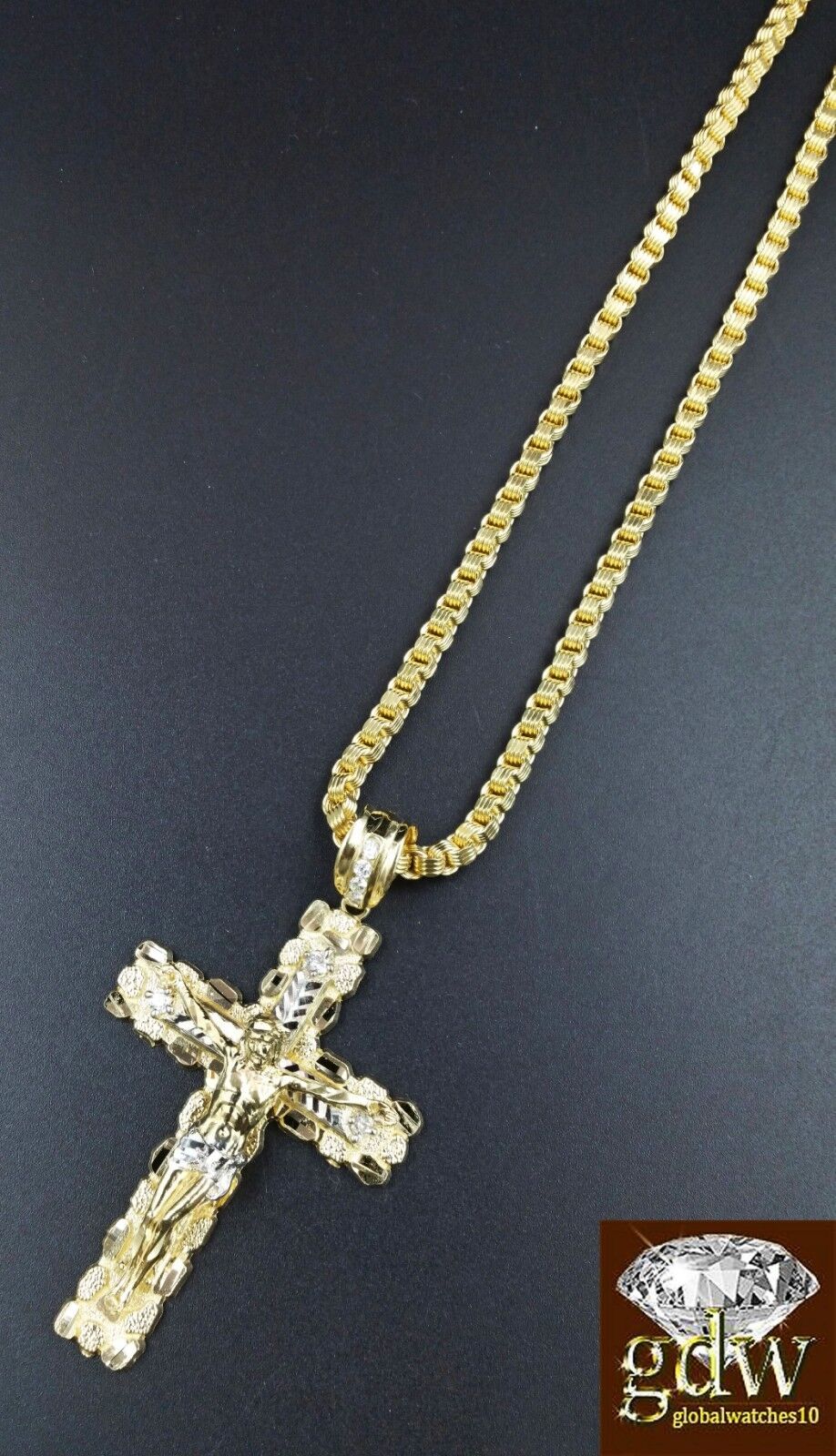 Real 10k Yellow Gold Jesus Cross Charm Pendant with 26 Inch Byzantine Chain - Image 7