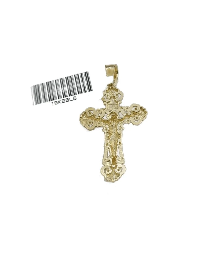 Real 10k Yellow Gold Jesus Cross Charm Rope Chain Necklace 3mm 18'' Pendant 10kt - Image 7