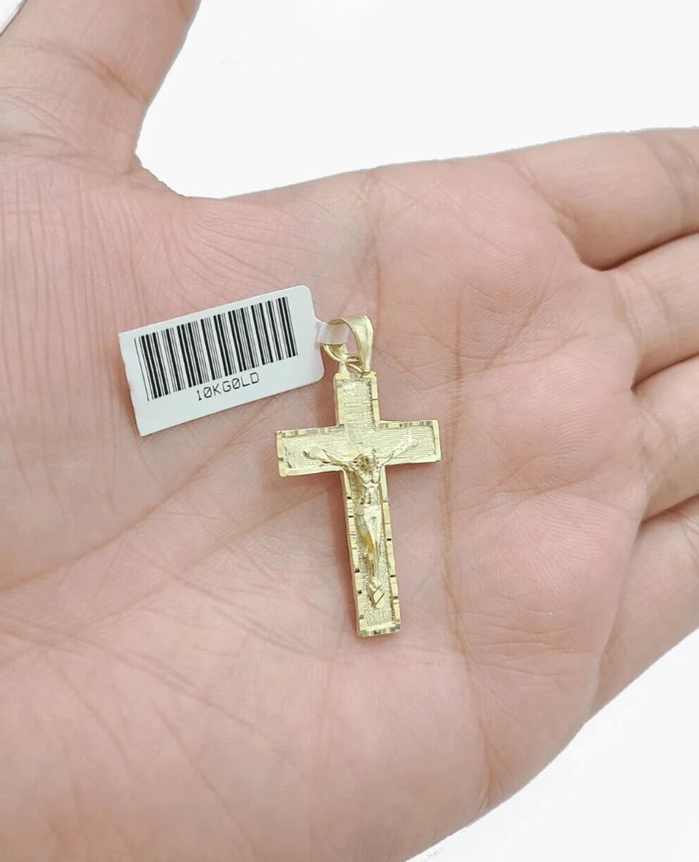 Real 10k Yellow Gold Jesus Cross Charm Rope Chain Necklace 3mm 18'' Pendant 10kt - Image 5