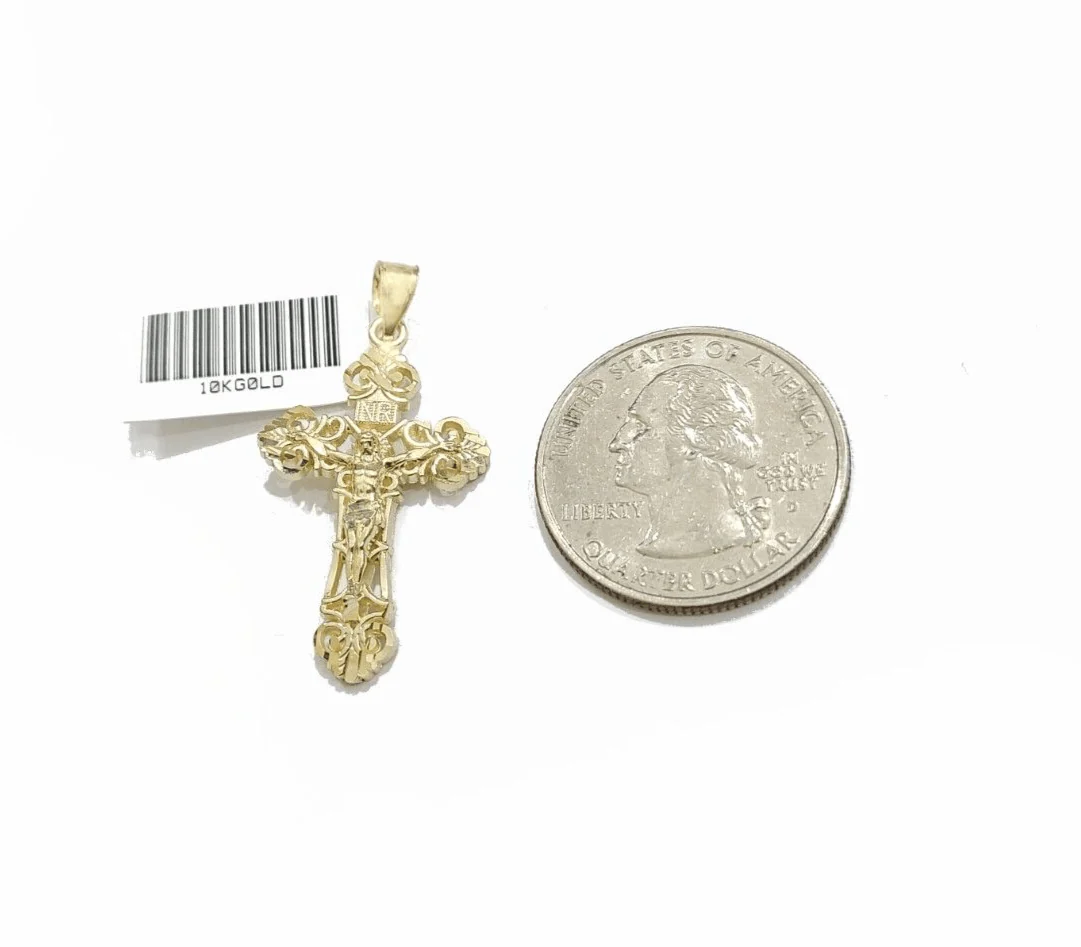 Real 10k Yellow Gold Jesus Cross Charm Rope Chain Necklace 3mm 26'' Pendant 10kt - Image 6
