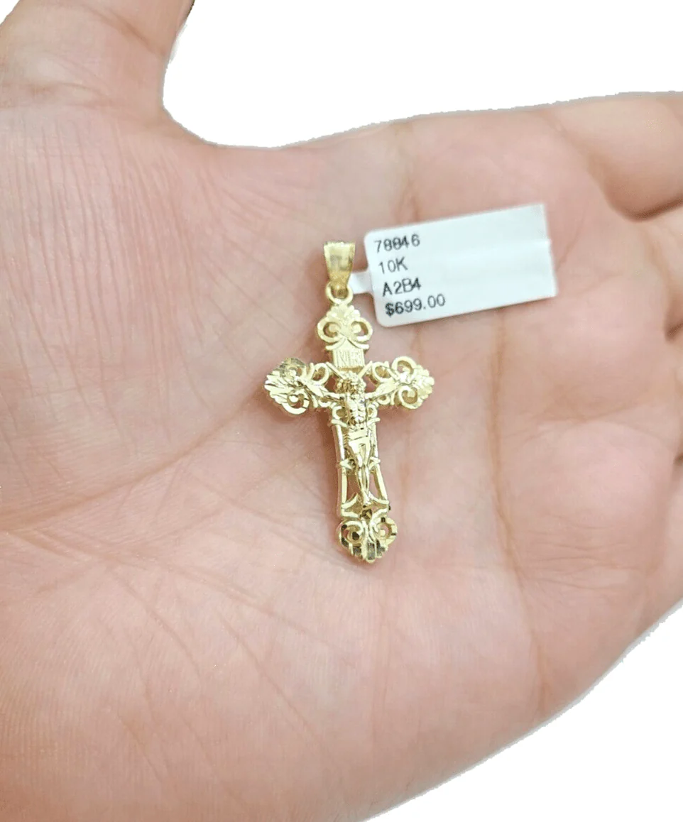 Real 10k Yellow Gold Jesus Cross Charm Rope Chain Necklace 3mm 28'' Pendant 10kt - Image 4