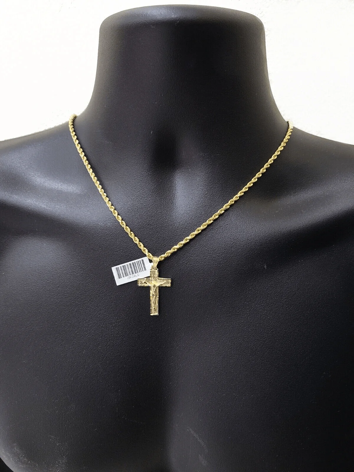 Real 10k Yellow Gold Jesus Cross Charm Rope Chain Necklace 3mm 28'' Pendant 10kt - Image 5