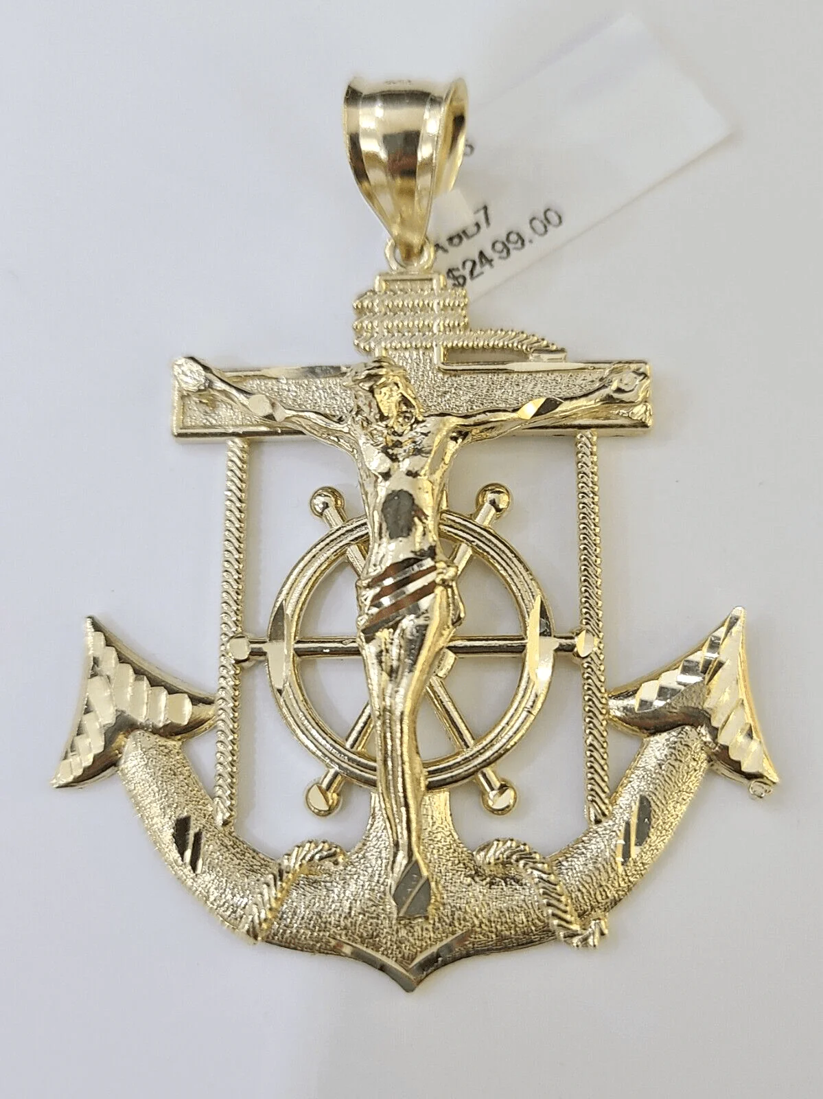 Real 10k Yellow Gold Jesus Crucifix Anchor Pendant 2.5 inches Charm - Image 2