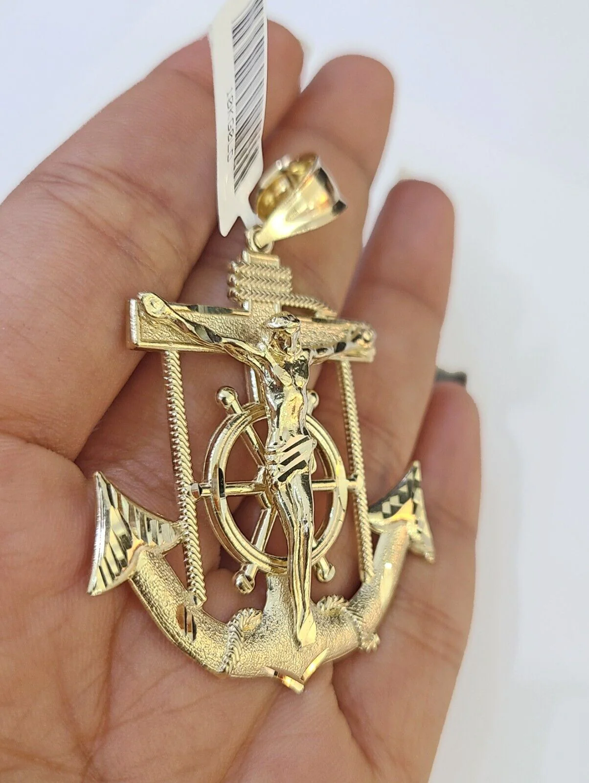 Real 10k Yellow Gold Jesus Crucifix Anchor Pendant 2.5 inches Charm - Image 4