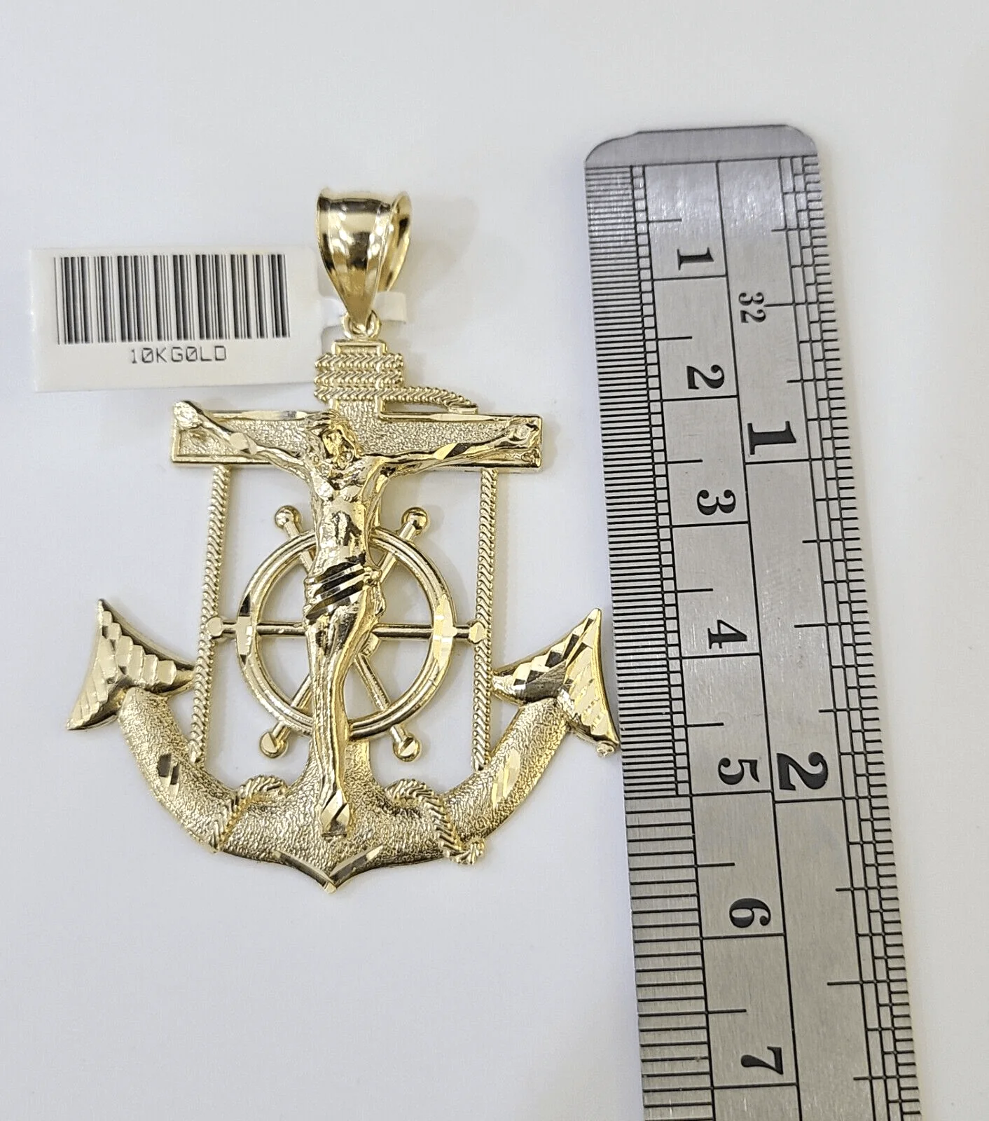 Real 10k Yellow Gold Jesus Crucifix Anchor Pendant 2.5 inches Charm - Image 5