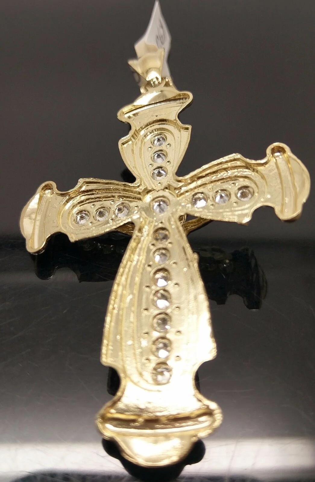 Real 10k Yellow Gold Jesus Crucifix Cross Charm Diamond Cut Pendant - Image 2