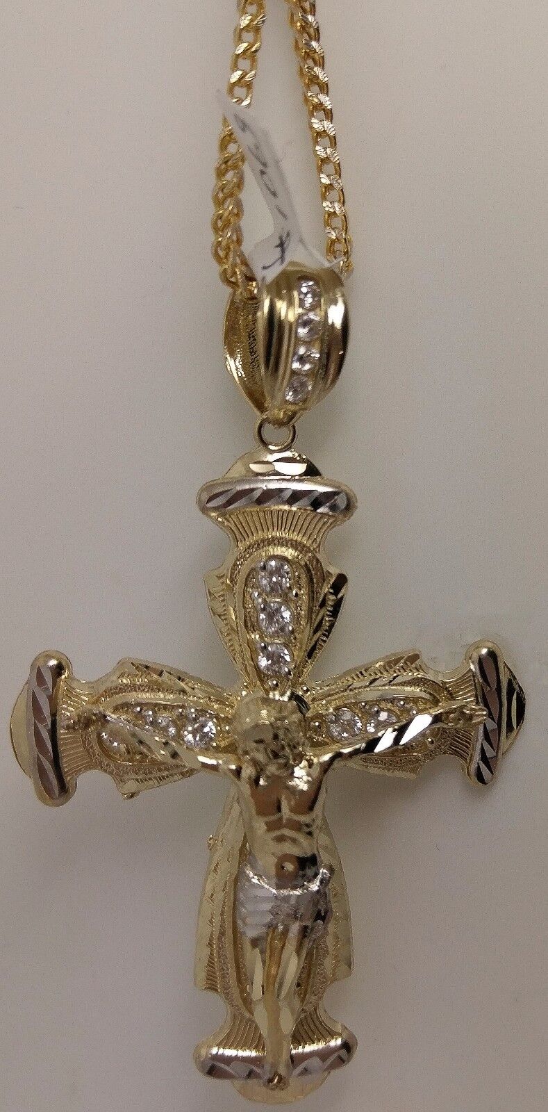 Real 10k Yellow Gold Jesus Crucifix Cross Charm Diamond Cut Pendant - Image 4