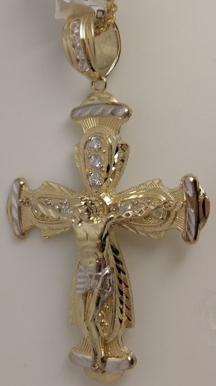 Real 10k Yellow Gold Jesus Crucifix Cross Charm Diamond Cut Pendant - Image 5