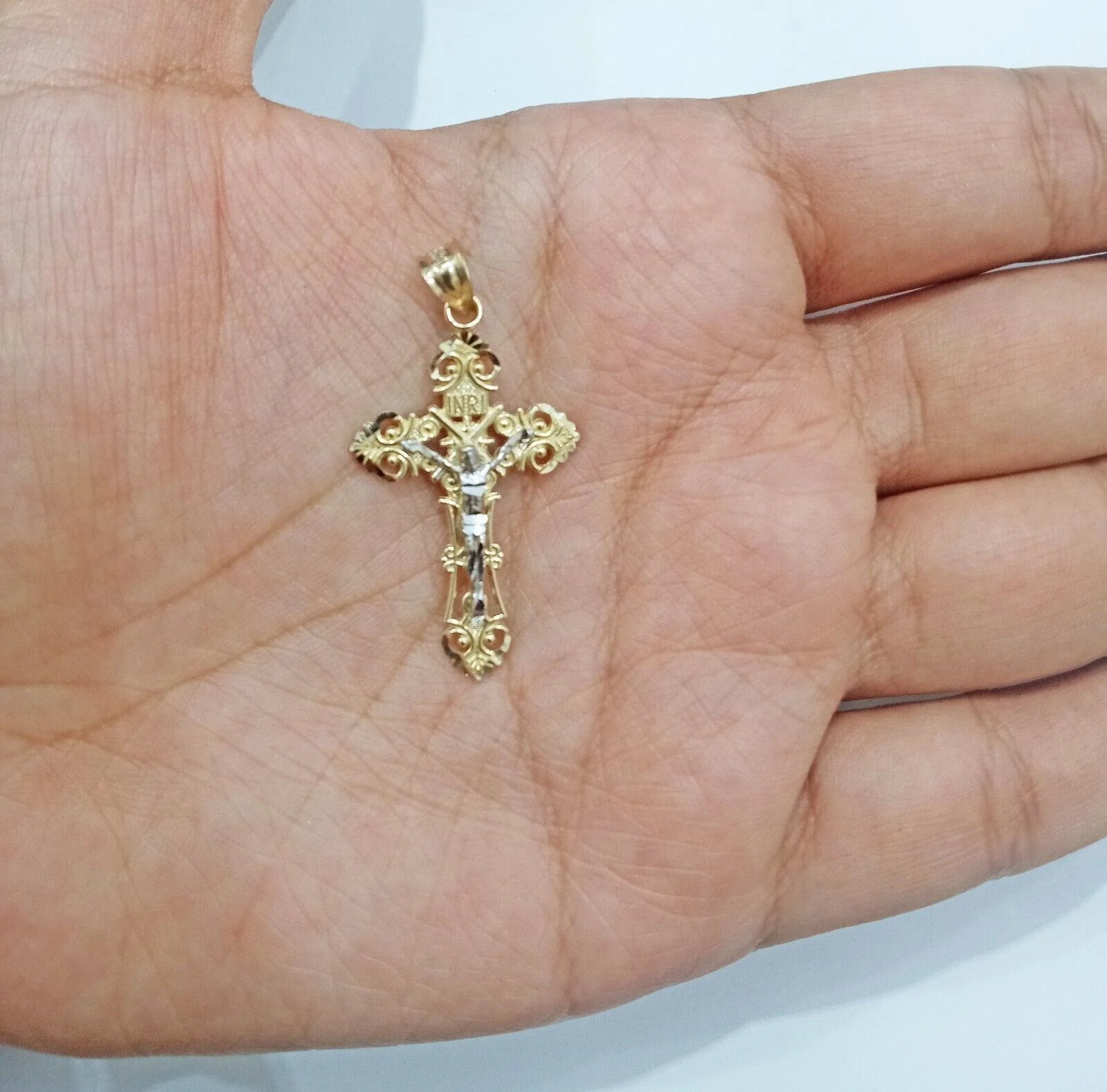 Real 10k Yellow Gold Jesus Crucifix Cross Charm Pendant Men Women 10kt Gold - Image 2