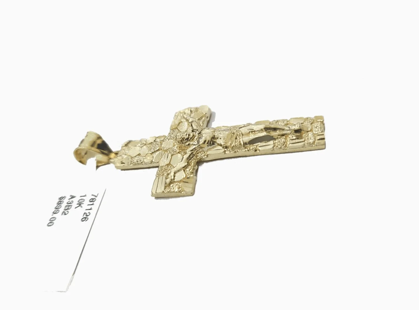 Real 10k Yellow Gold Jesus Crucifix Nugget Cross Charm Pendant 1.8'' inches 10kt - Image 3