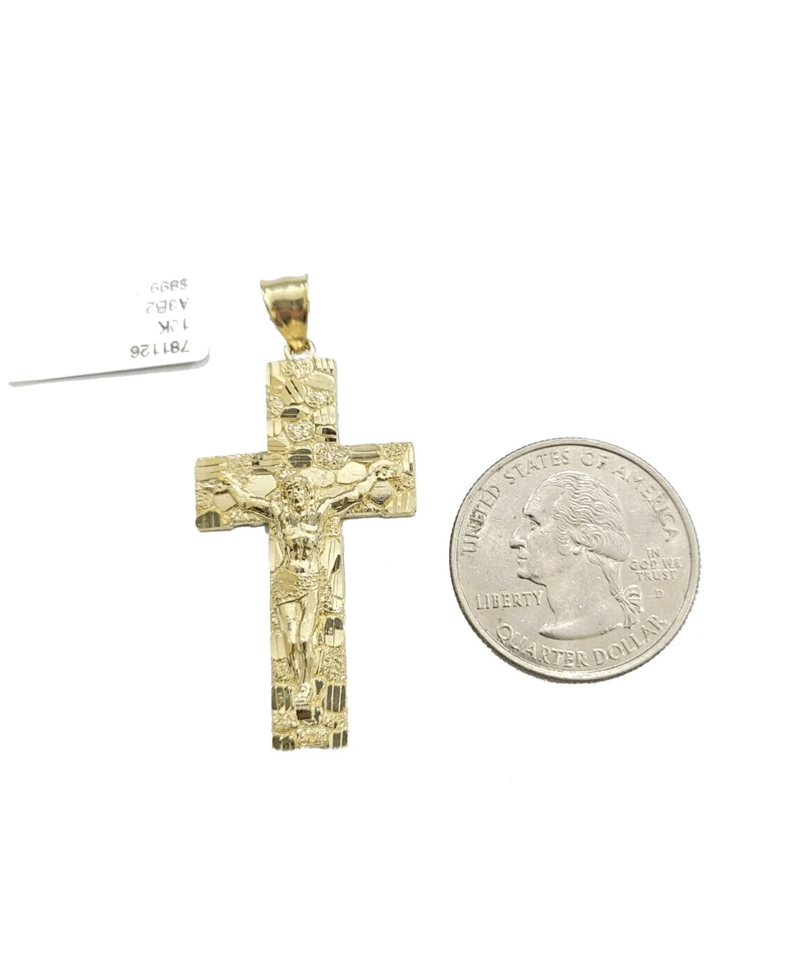 Real 10k Yellow Gold Jesus Crucifix Nugget Cross Charm Pendant 1.8'' inches 10kt - Image 4