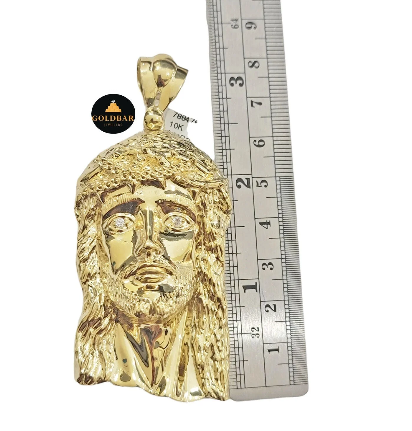 Real 10k Yellow Gold Jesus Head Charm Pendant For Men's 3" Inch For Chain, 10KT - Image 2